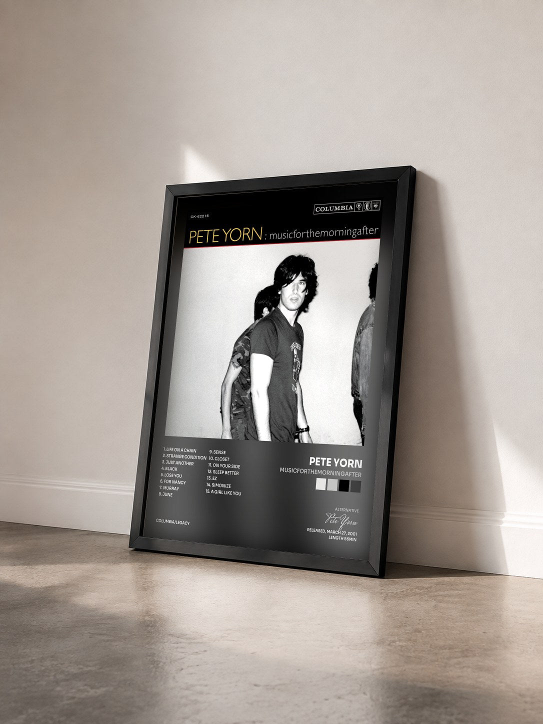 #noir Tableau de l'album musicforthemorningafter de Pete Yorn vu de trois quarts, cadre noir