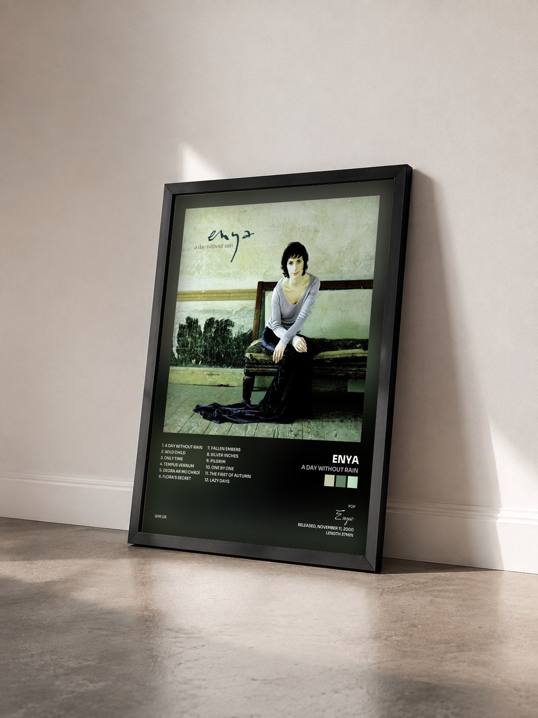#noir Tableau de l'album A Day Without Rain de Enya vu de trois quarts, cadre noir