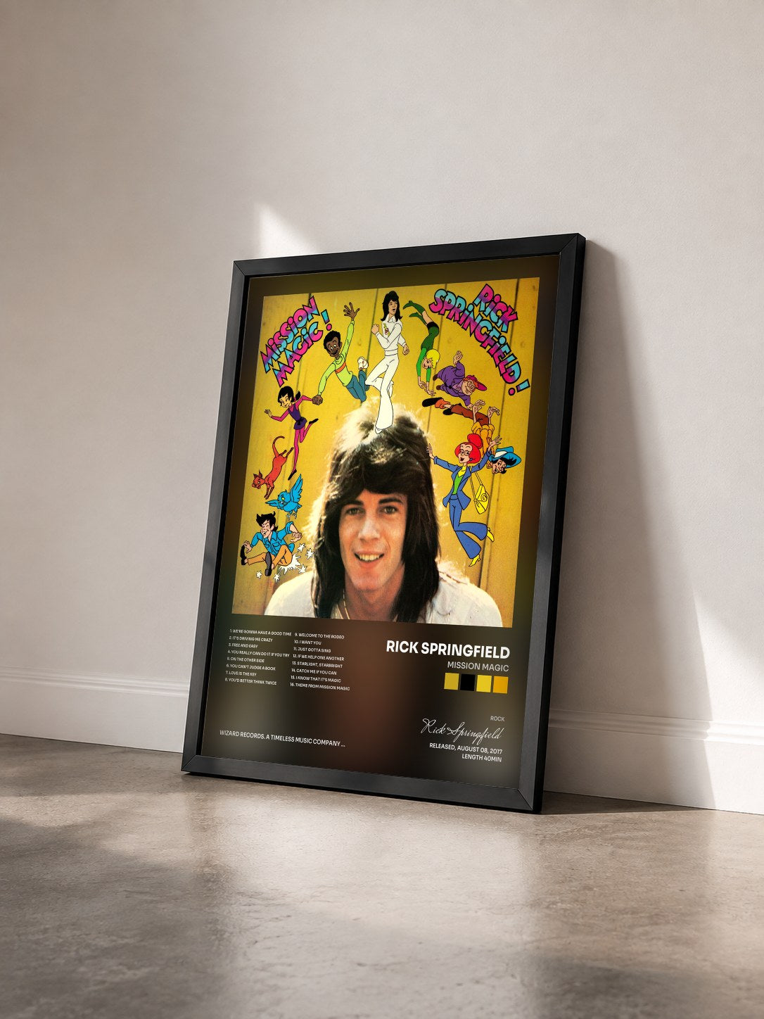 #noir Tableau de l'album Mission Magic de Rick Springfield vu de trois quarts, cadre noir
