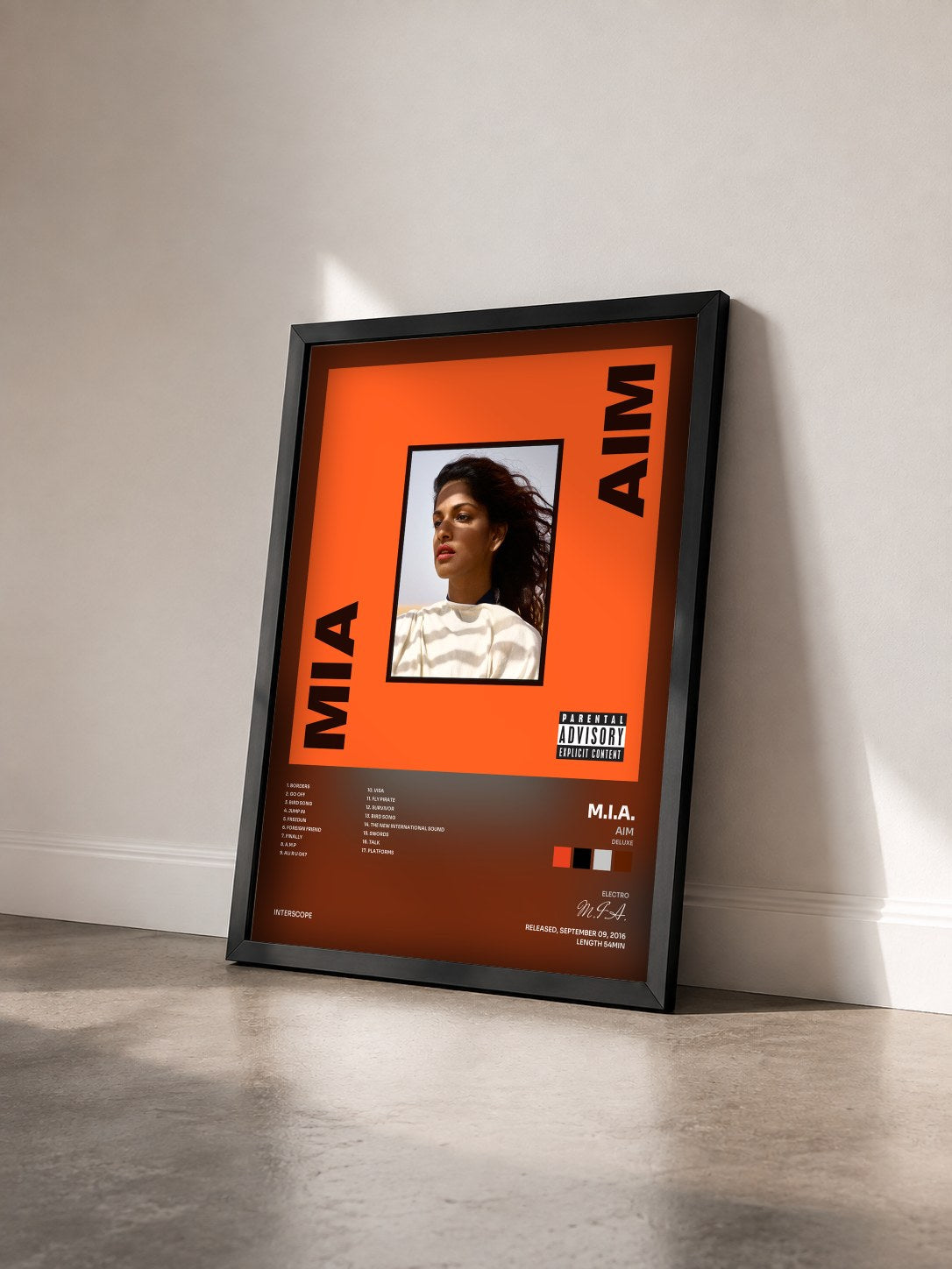 #noir Tableau de l'album AIM (Deluxe) de M.I.A. vu de trois quarts, cadre noir