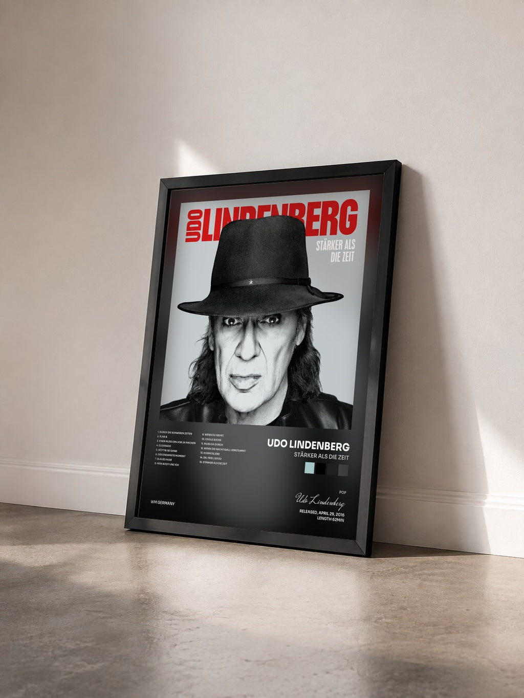 #noir Tableau de l'album Stärker als die Zeit de Udo Lindenberg vu de trois quarts, cadre noir