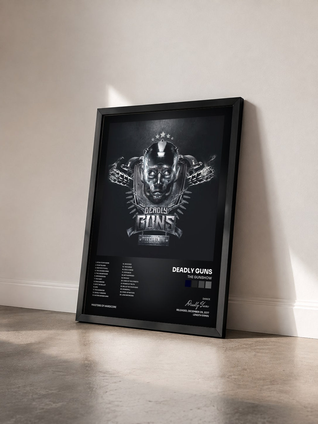 #noir Tableau de l'album The Gunshow de Deadly Guns vu de trois quarts, cadre noir