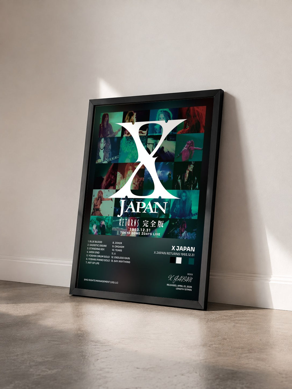 #noir Tableau de l'album X JAPAN RETURNS 1993.12.31 de X JAPAN vu de trois quarts, cadre noir