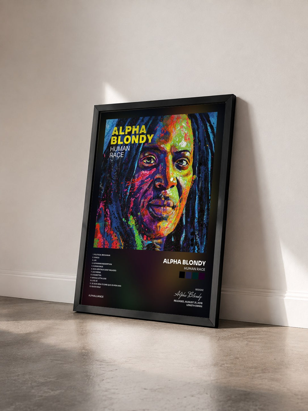 #noir Tableau de l'album Human Race de Alpha Blondy vu de trois quarts, cadre noir