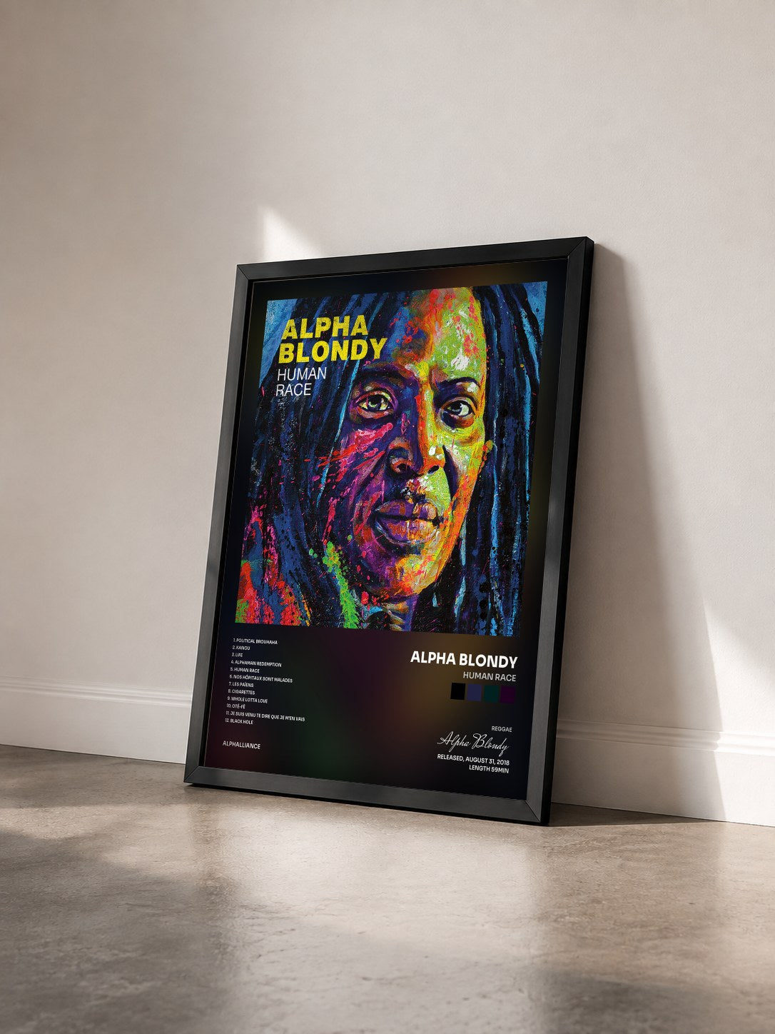 #noir Tableau de l'album Human Race de Alpha Blondy vu de trois quarts, cadre noir