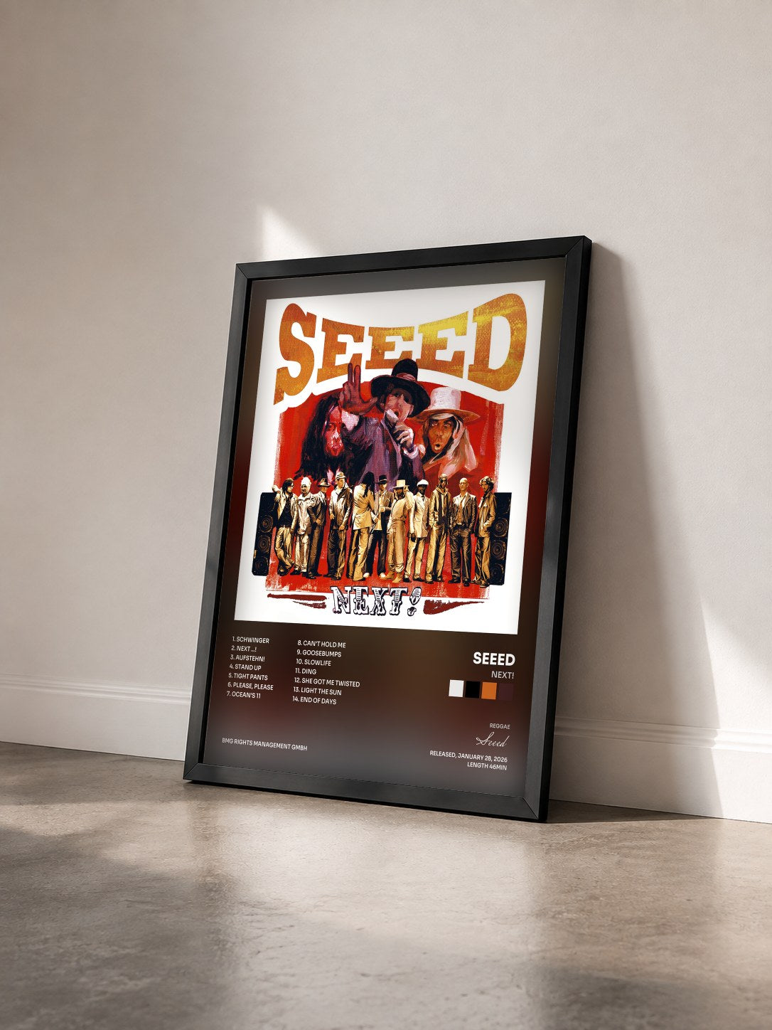 #noir Tableau de l'album Next! de Seeed vu de trois quarts, cadre noir