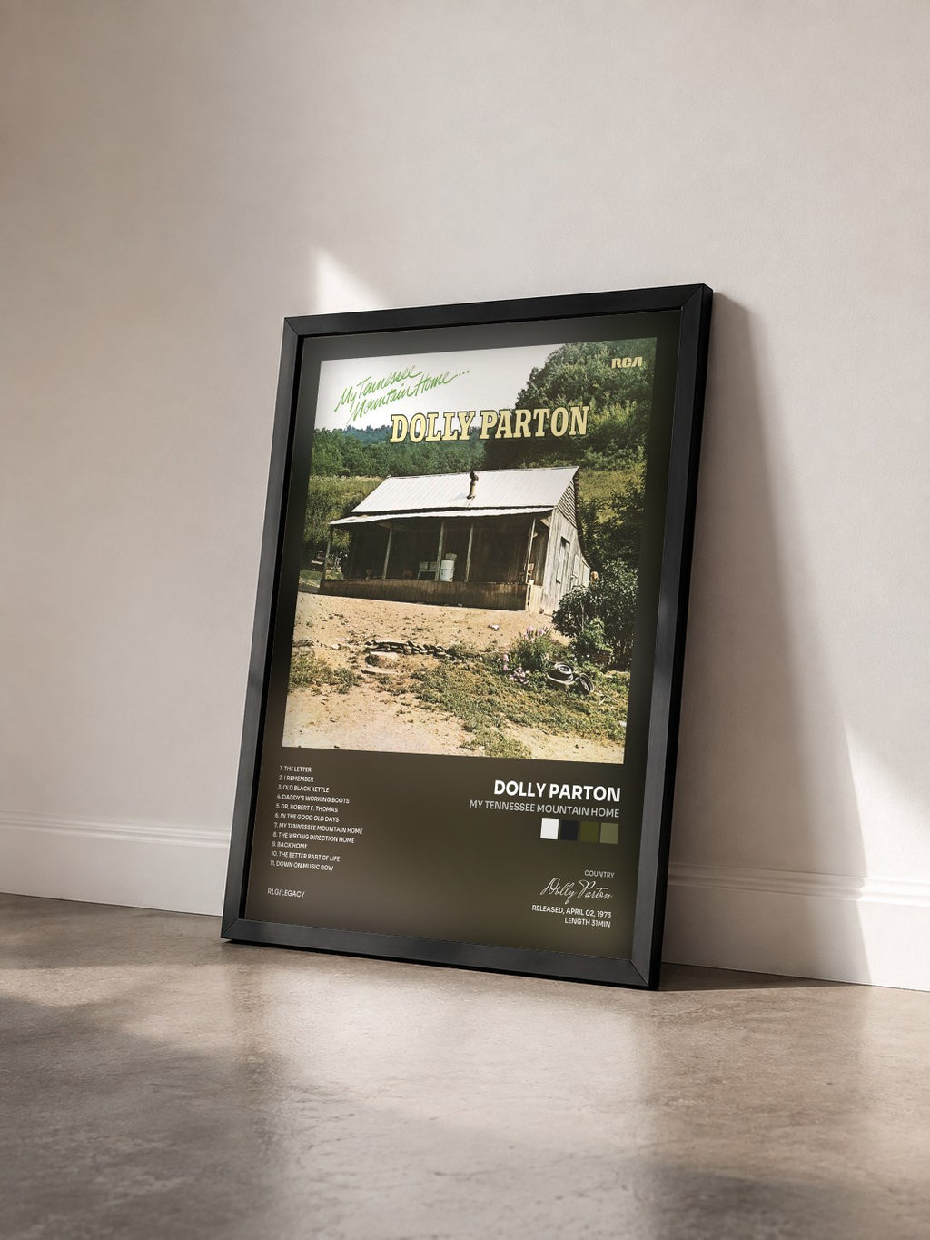 #noir Tableau de l'album My Tennessee Mountain Home de Dolly Parton vu de trois quarts, cadre noir