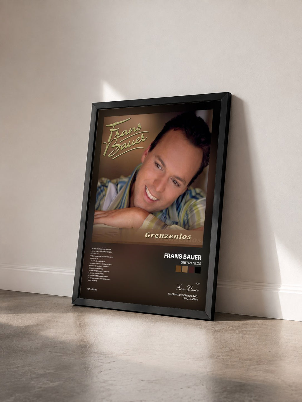 #noir Tableau de l'album Grenzenlos de Frans Bauer vu de trois quarts, cadre noir