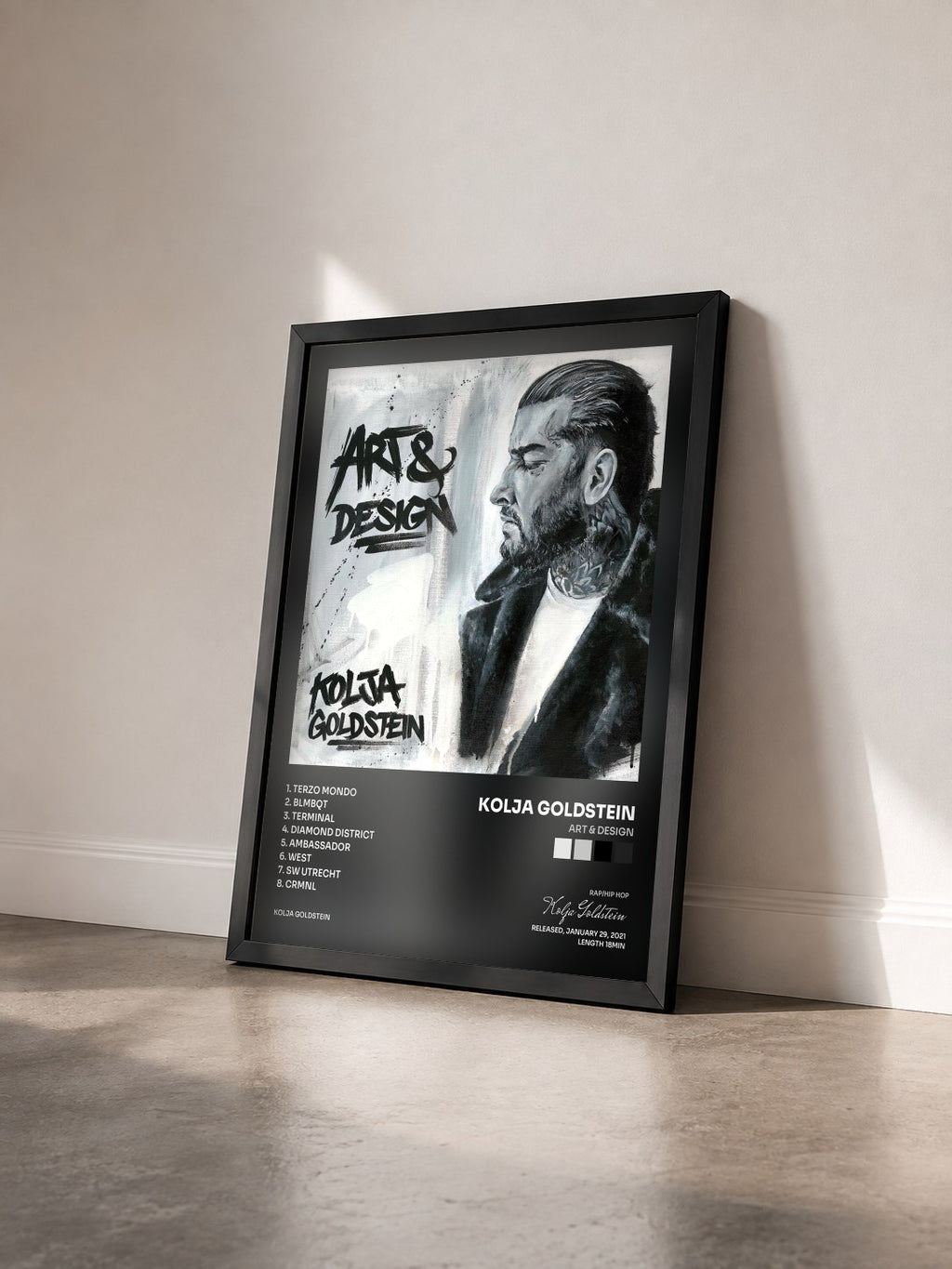 #noir Tableau de l'album Art & Design de Kolja Goldstein vu de trois quarts, cadre noir