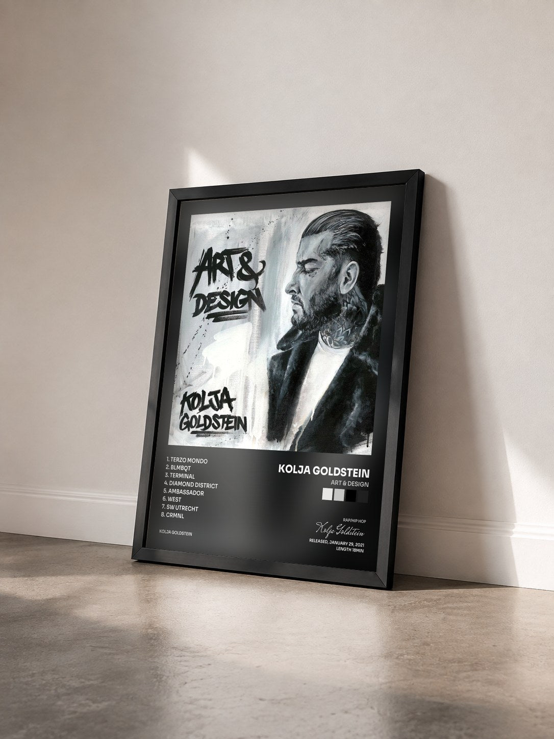 #noir Tableau de l'album Art & Design de Kolja Goldstein vu de trois quarts, cadre noir
