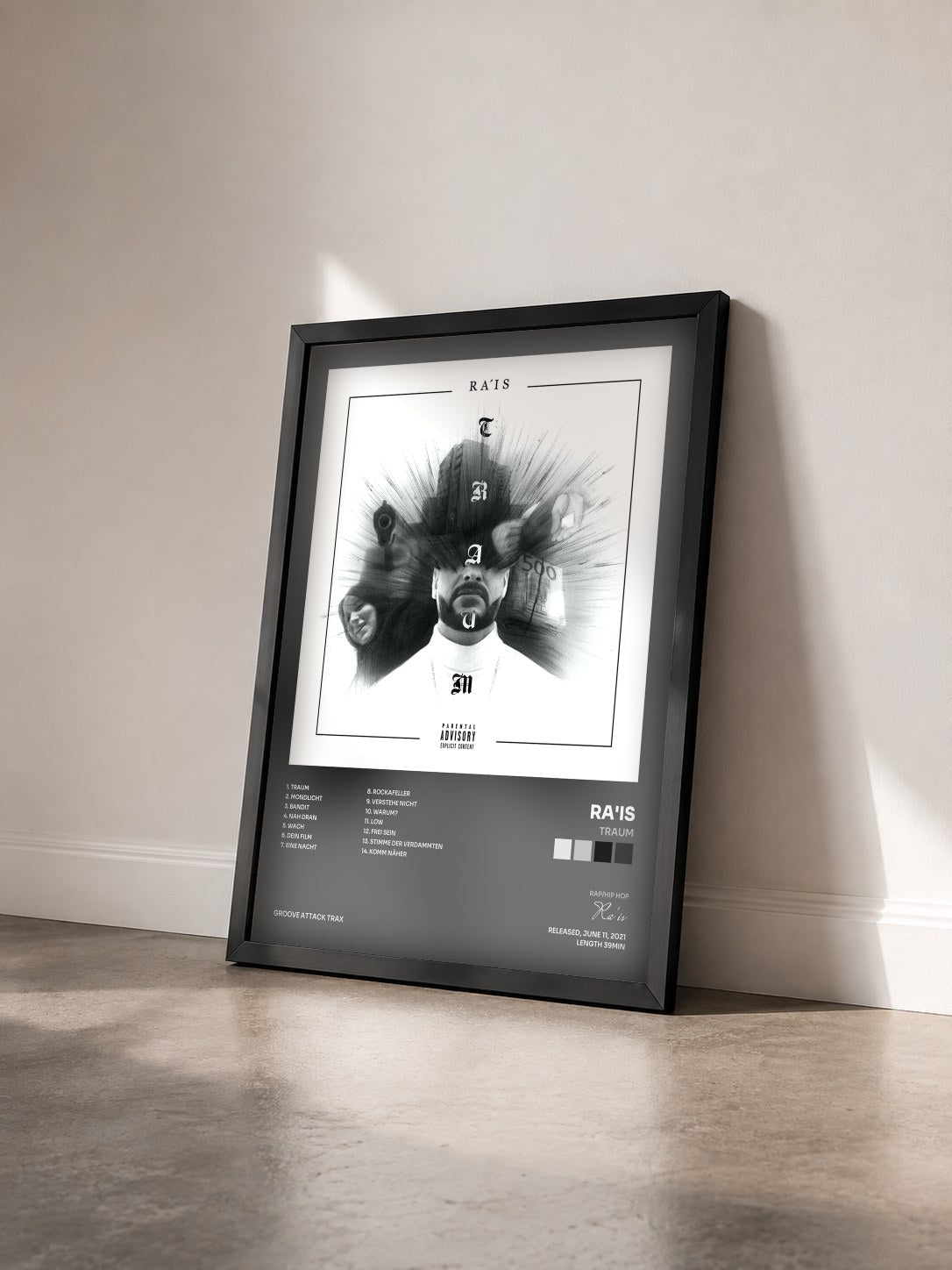 #noir Tableau de l'album Traum de Ra'is vu de trois quarts, cadre noir
