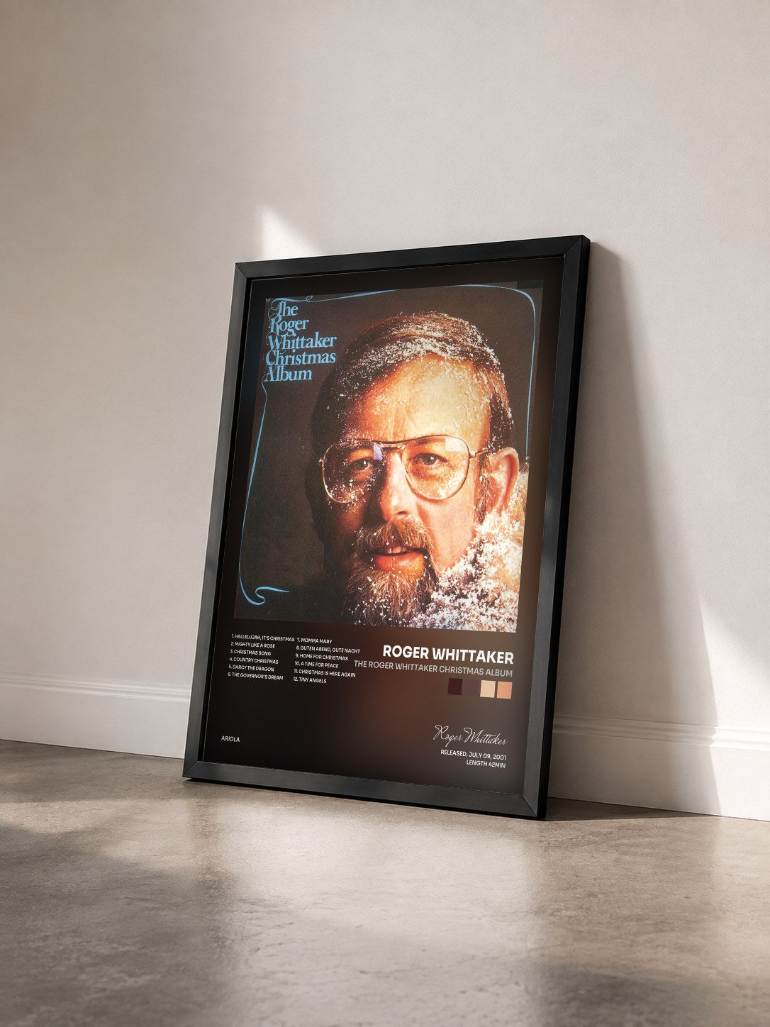 #noir Tableau de l'album The Roger Whittaker Christmas Album de Roger Whittaker vu de trois quarts, cadre noir