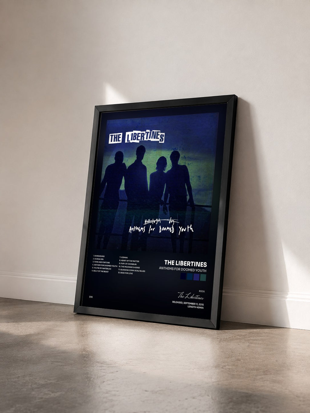 #noir Tableau de l'album Anthems For Doomed Youth de The Libertines vu de trois quarts, cadre noir
