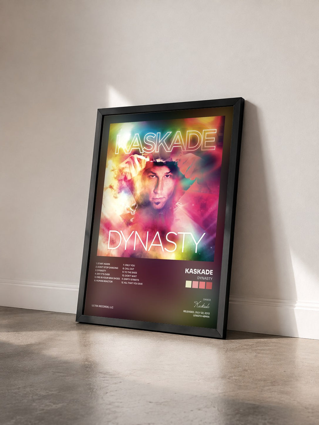 #noir Tableau de l'album Dynasty de Kaskade vu de trois quarts, cadre noir