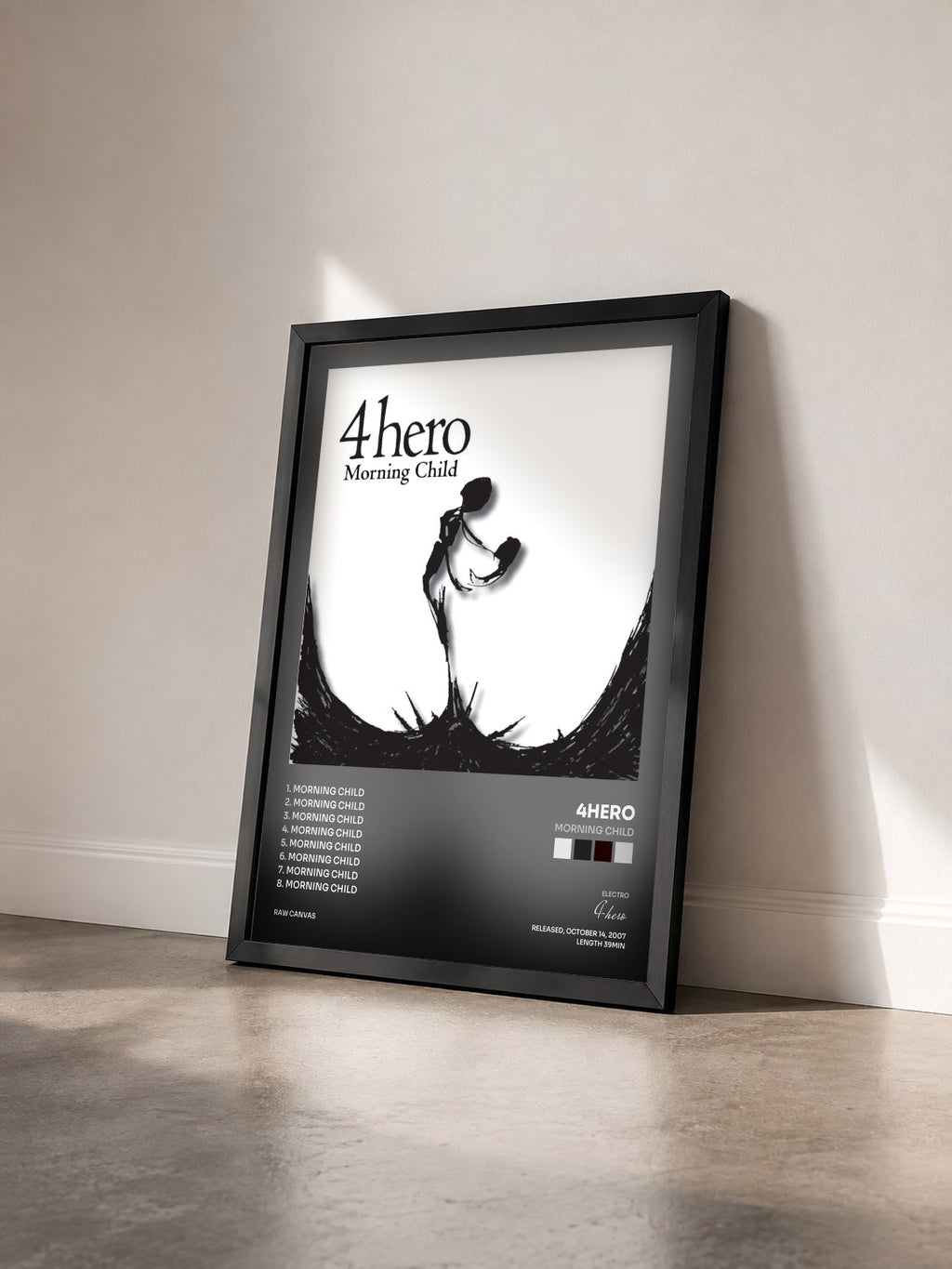 #noir Tableau de l'album Morning Child de 4hero vu de trois quarts, cadre noir