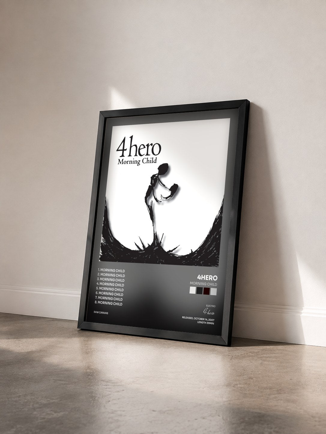 #noir Tableau de l'album Morning Child de 4hero vu de trois quarts, cadre noir