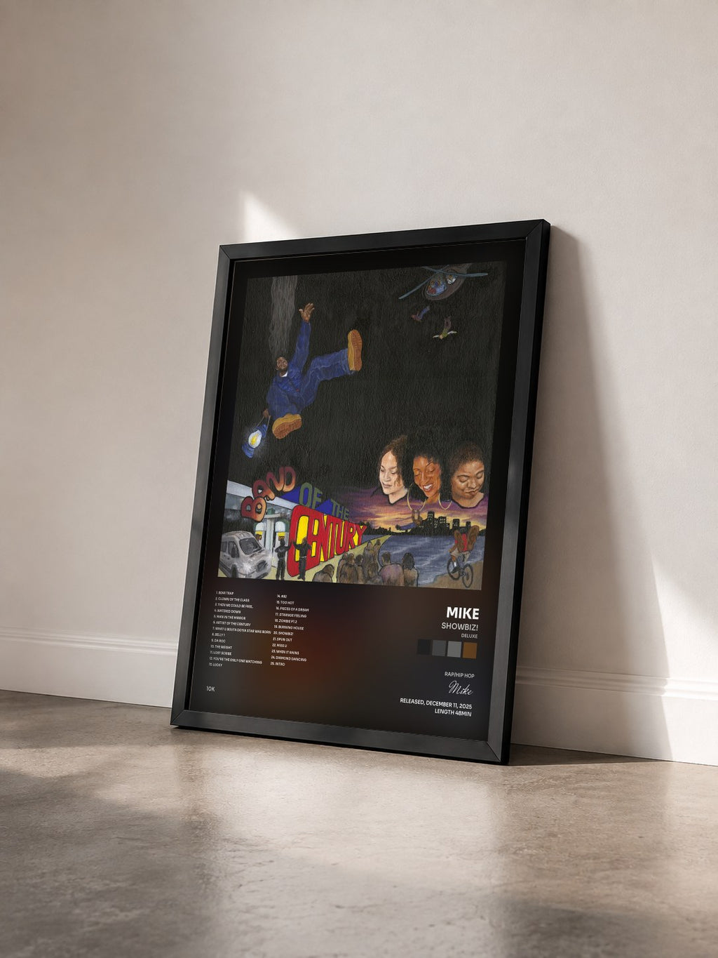 #noir Tableau de l'album Showbiz! (Deluxe) de Mike vu de trois quarts, cadre noir