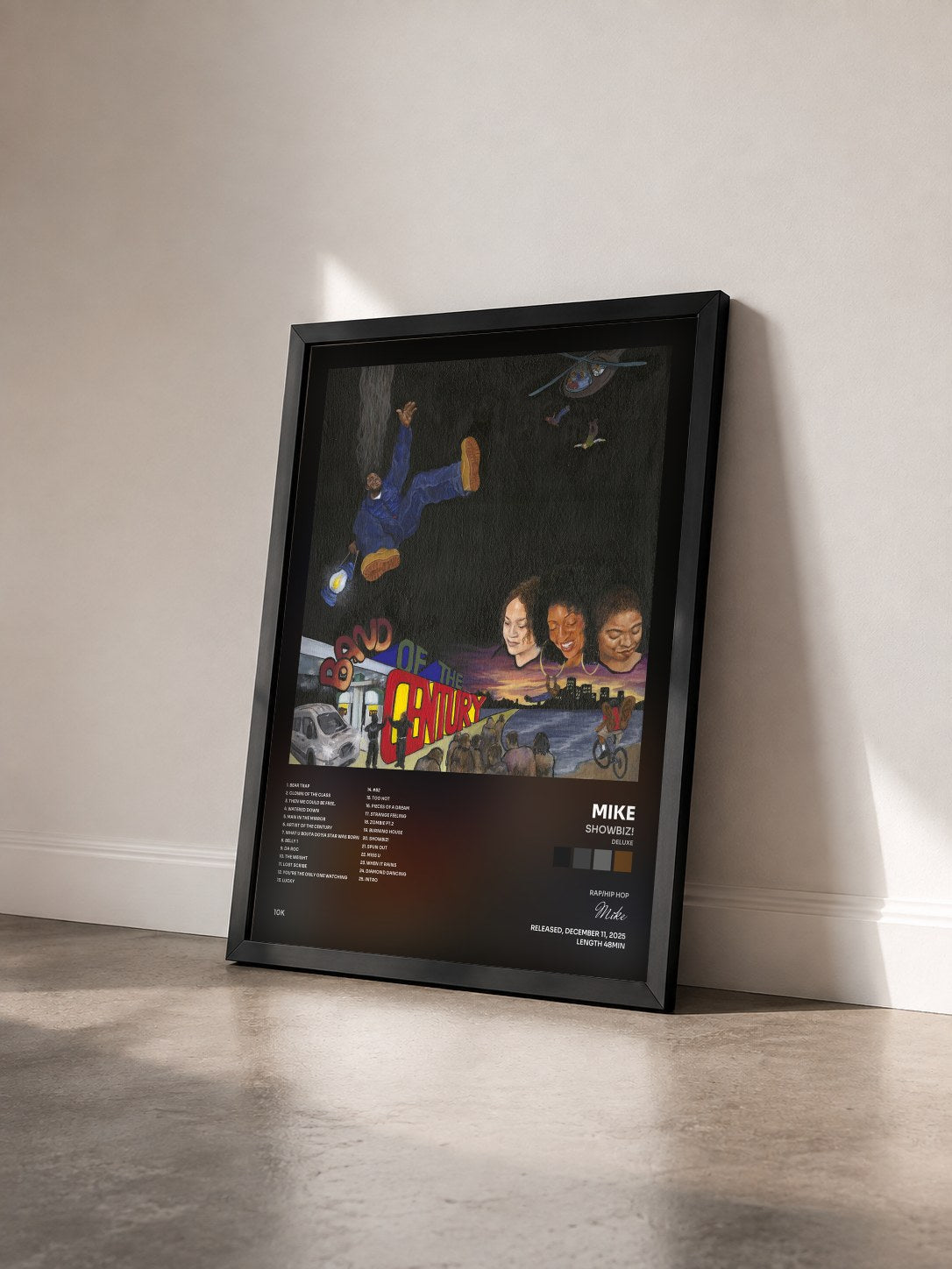 #noir Tableau de l'album Showbiz! (Deluxe) de Mike vu de trois quarts, cadre noir