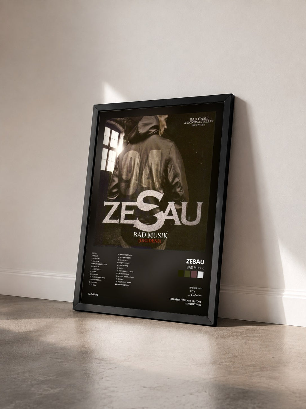 #noir Tableau de l'album Bad Musik de Zesau vu de trois quarts, cadre noir