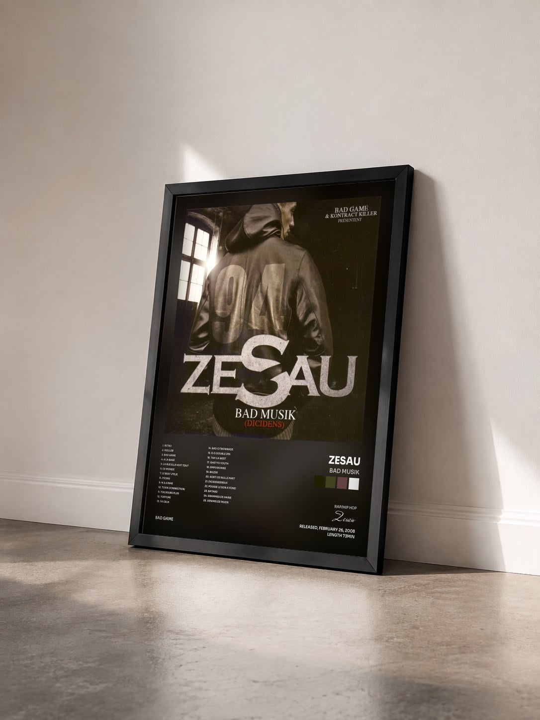 #noir Tableau de l'album Bad Musik de Zesau vu de trois quarts, cadre noir