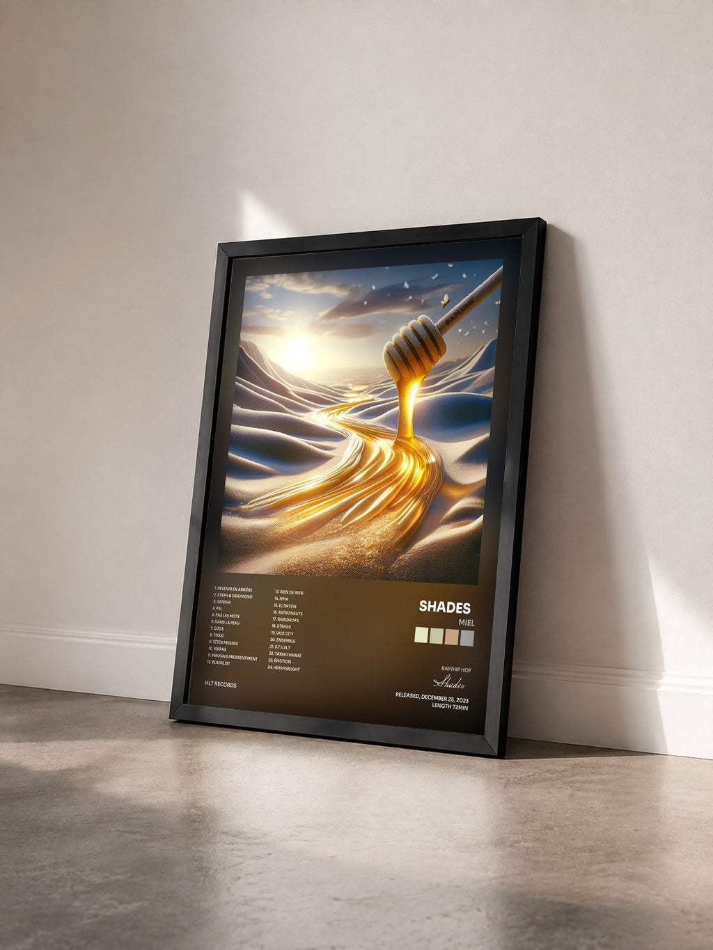#noir Tableau de l'album MIEL de Shades   vu de trois quarts, cadre noir