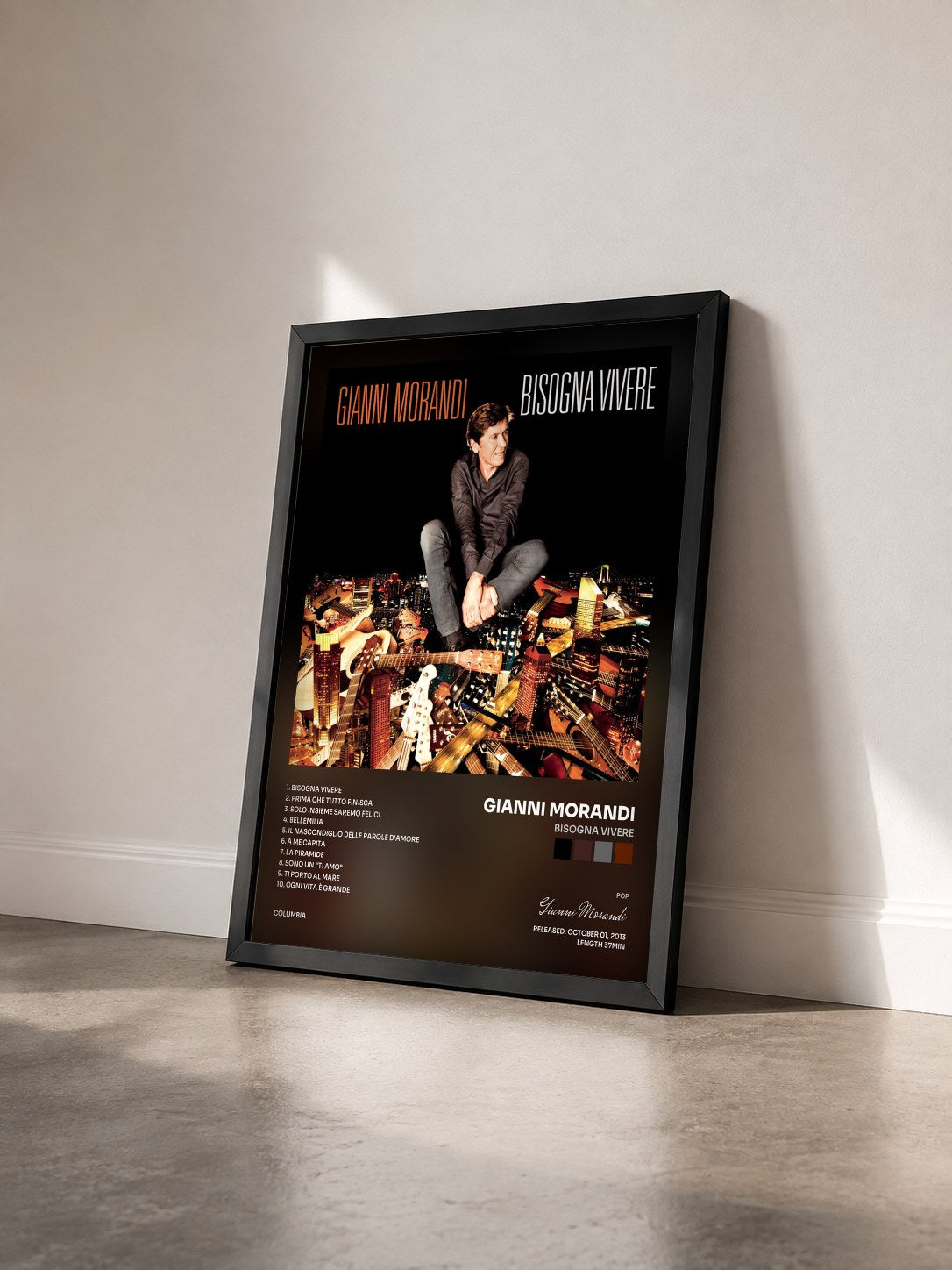 #noir Tableau de l'album Bisogna vivere de Gianni Morandi vu de trois quarts, cadre noir