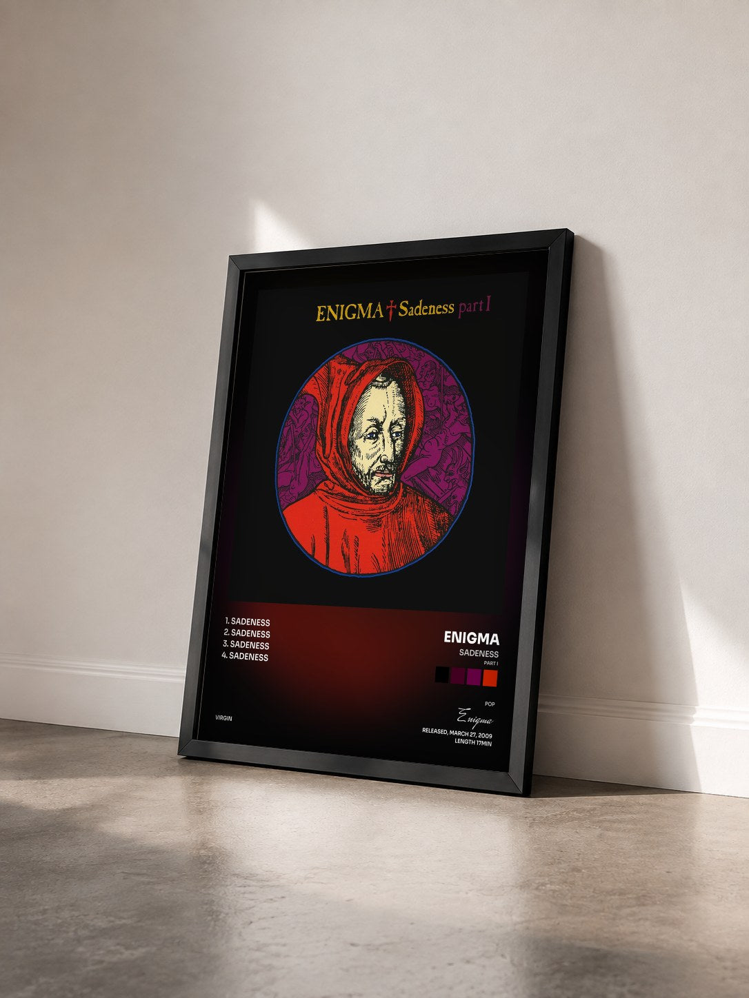 #noir Tableau de l'album Sadeness (Part I) de Enigma vu de trois quarts, cadre noir