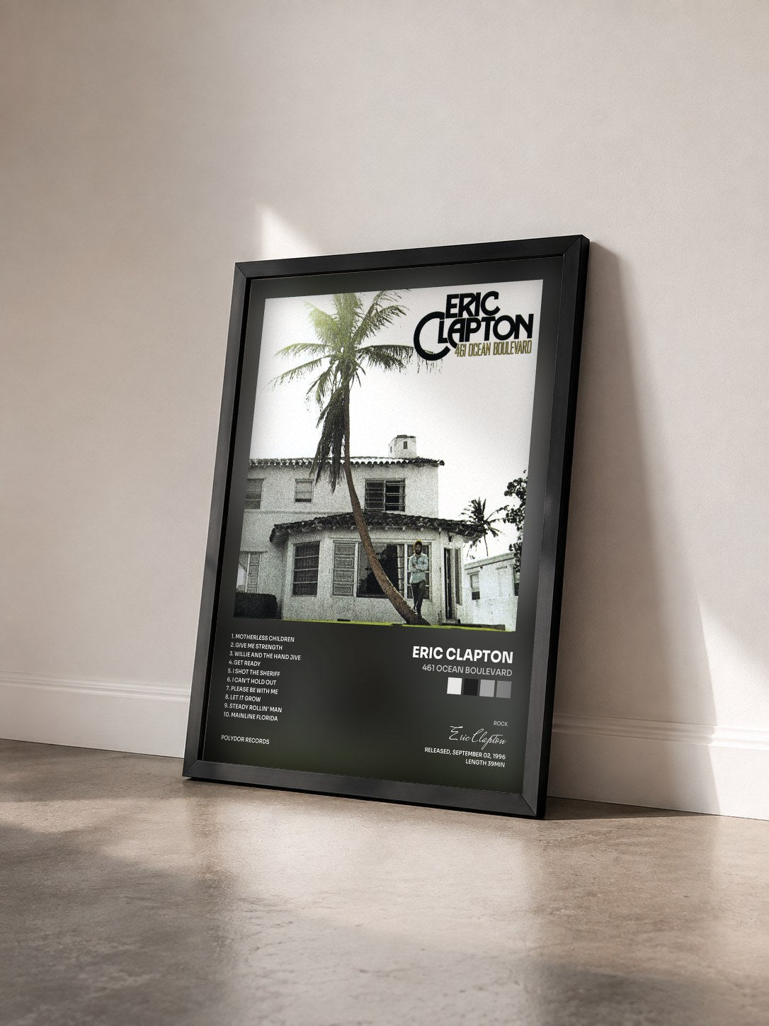 #noir Tableau de l'album 461 Ocean Boulevard de Eric Clapton vu de trois quarts, cadre noir