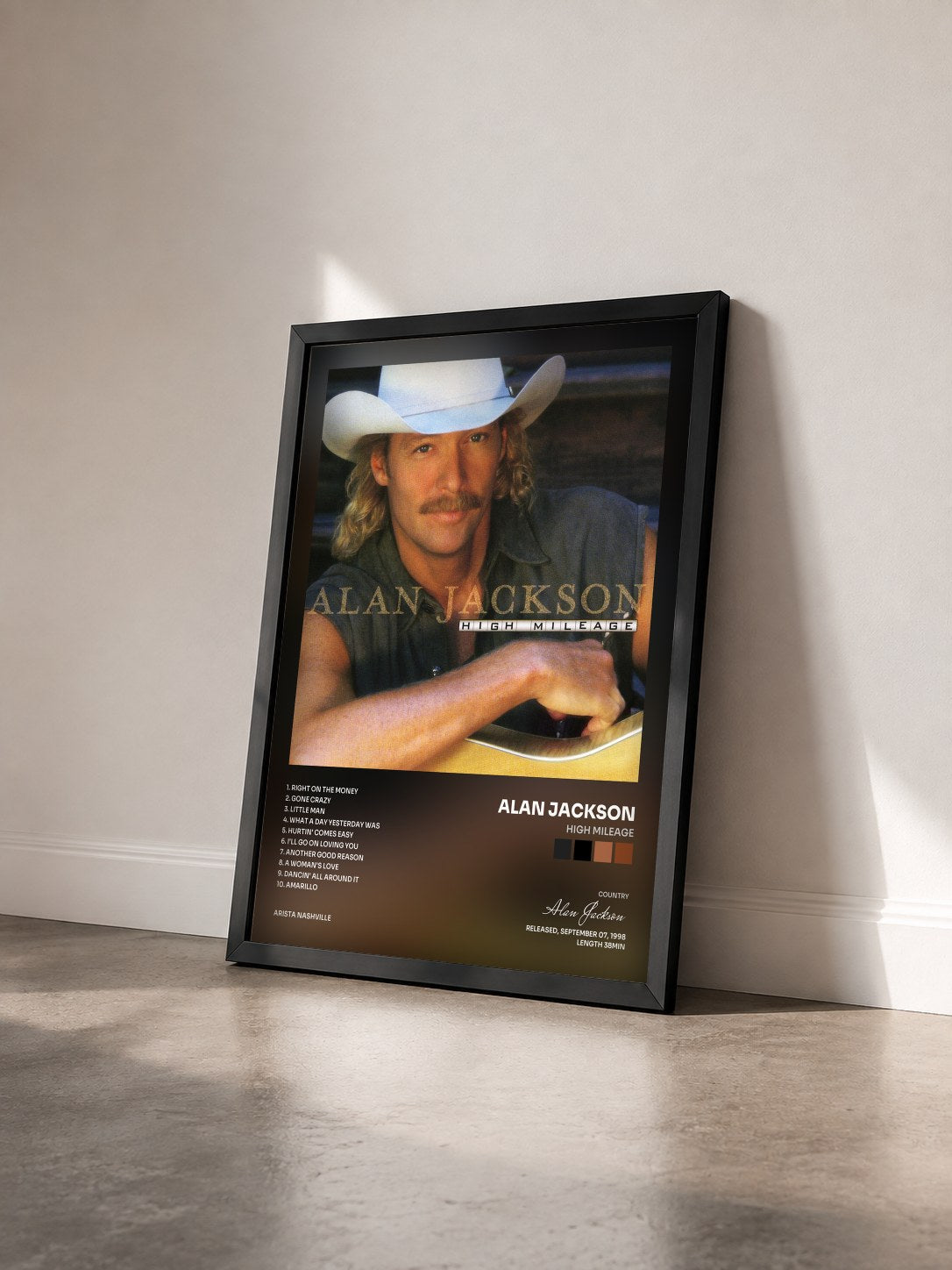#noir Tableau de l'album High Mileage de Alan Jackson vu de trois quarts, cadre noir