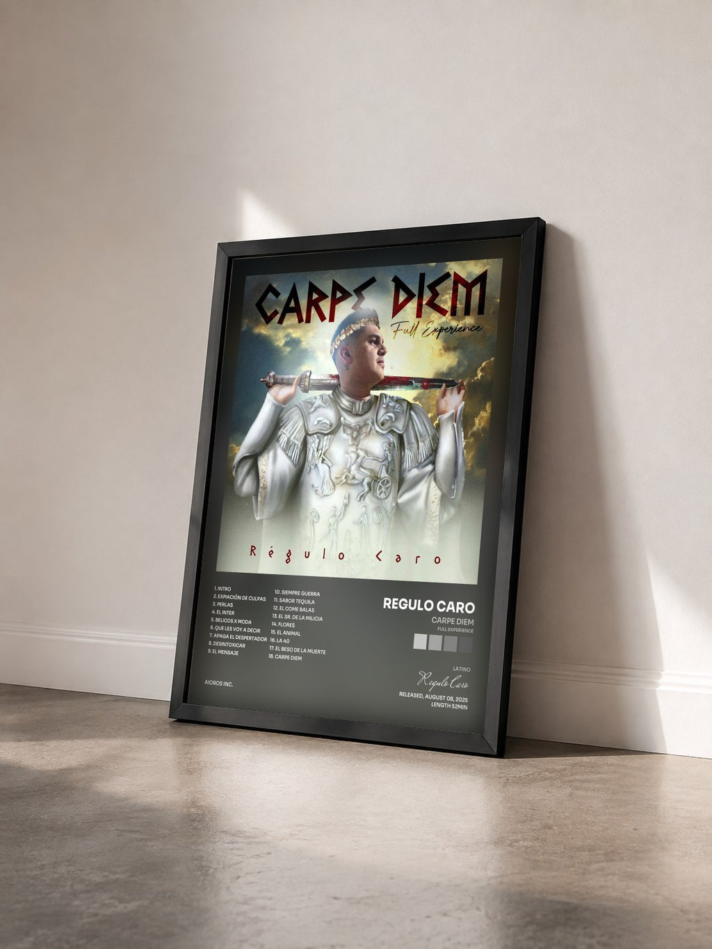#noir Tableau de l'album Carpe Diem (Full Experience) de Regulo Caro vu de trois quarts, cadre noir
