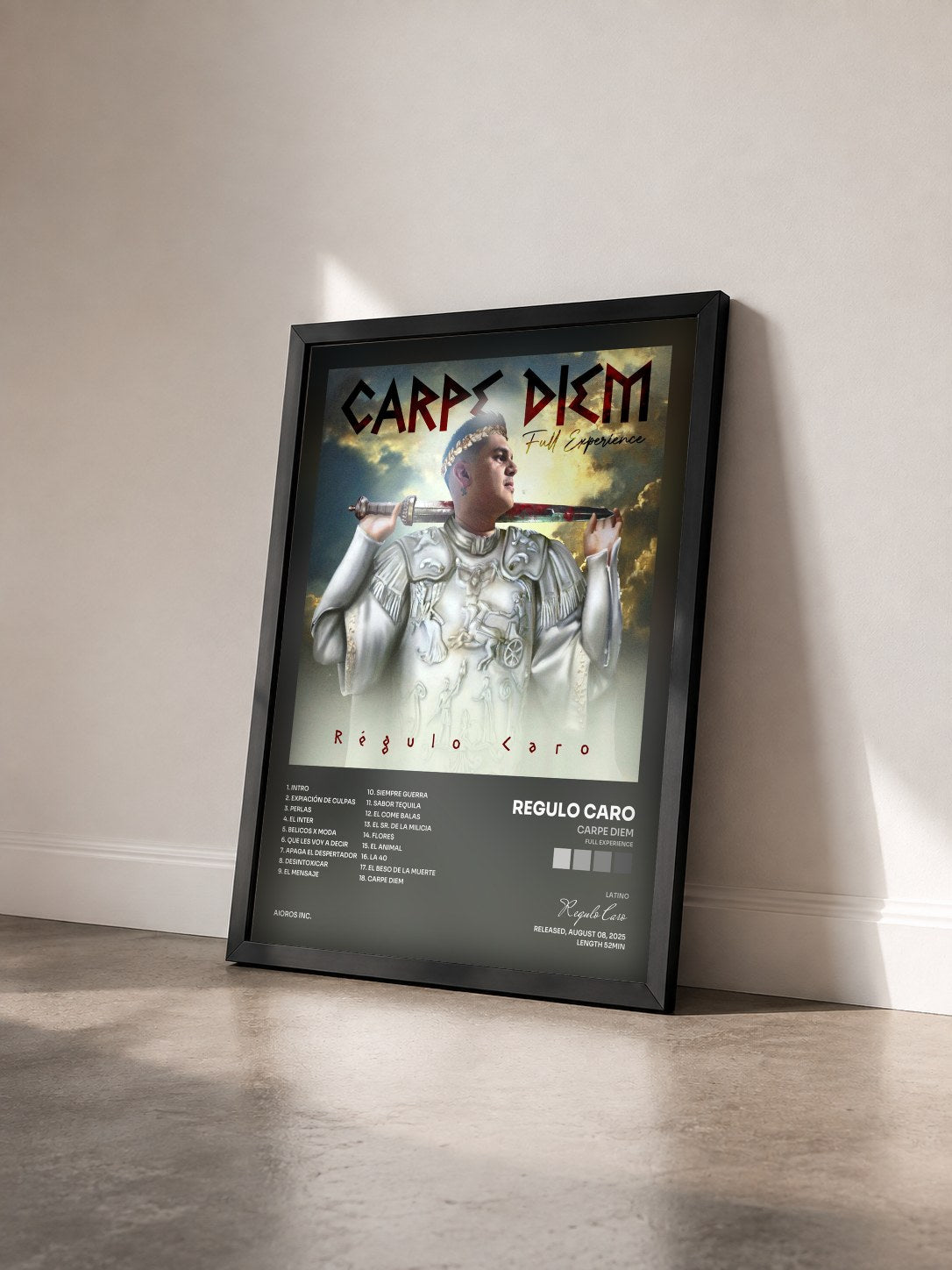 #noir Tableau de l'album Carpe Diem (Full Experience) de Regulo Caro vu de trois quarts, cadre noir