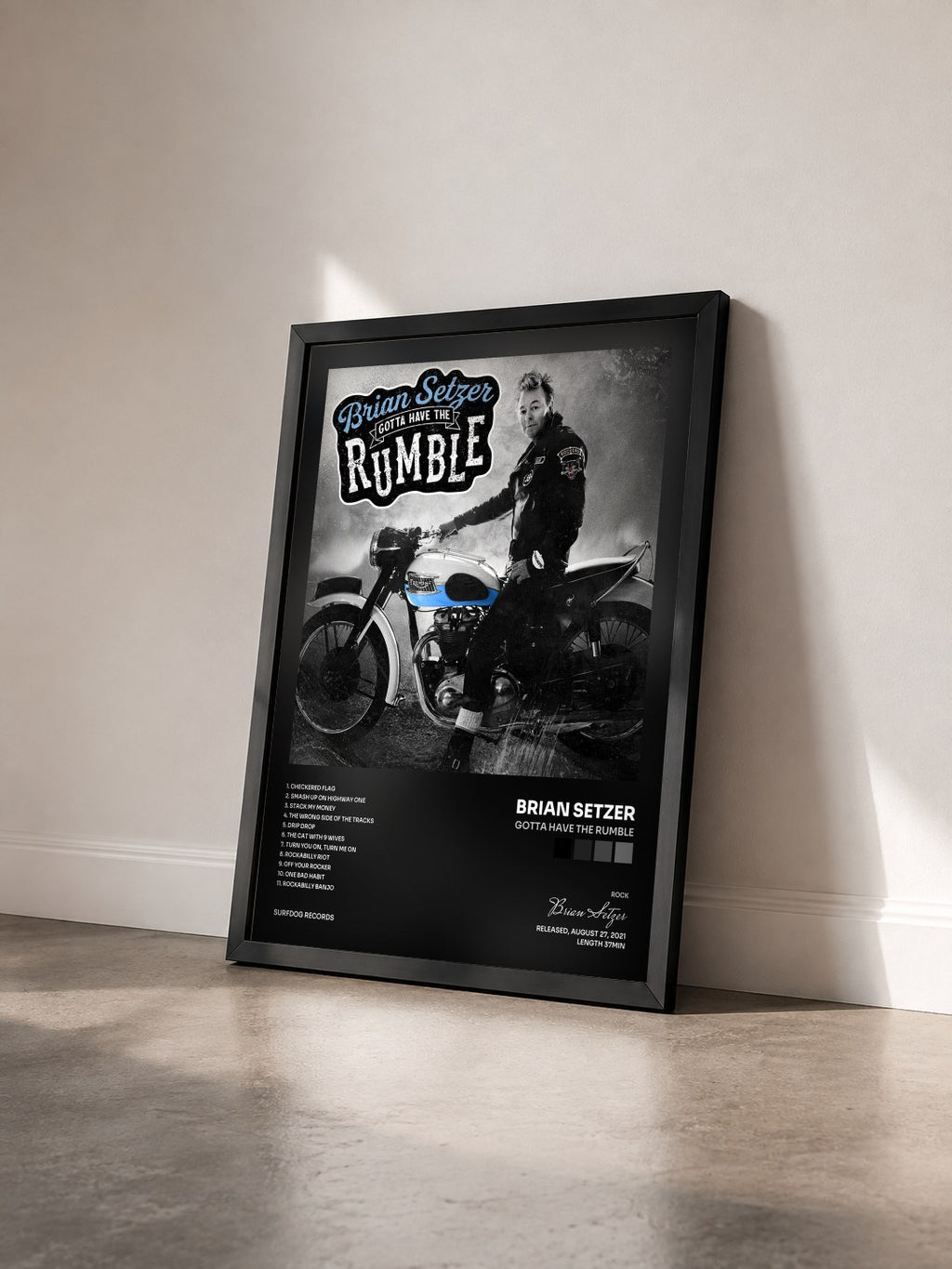 #noir Tableau de l'album Gotta Have The Rumble de Brian Setzer vu de trois quarts, cadre noir