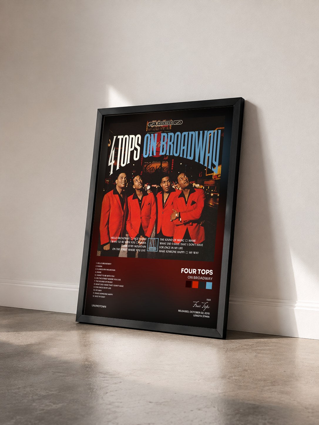 #noir Tableau de l'album On Broadway de Four Tops vu de trois quarts, cadre noir