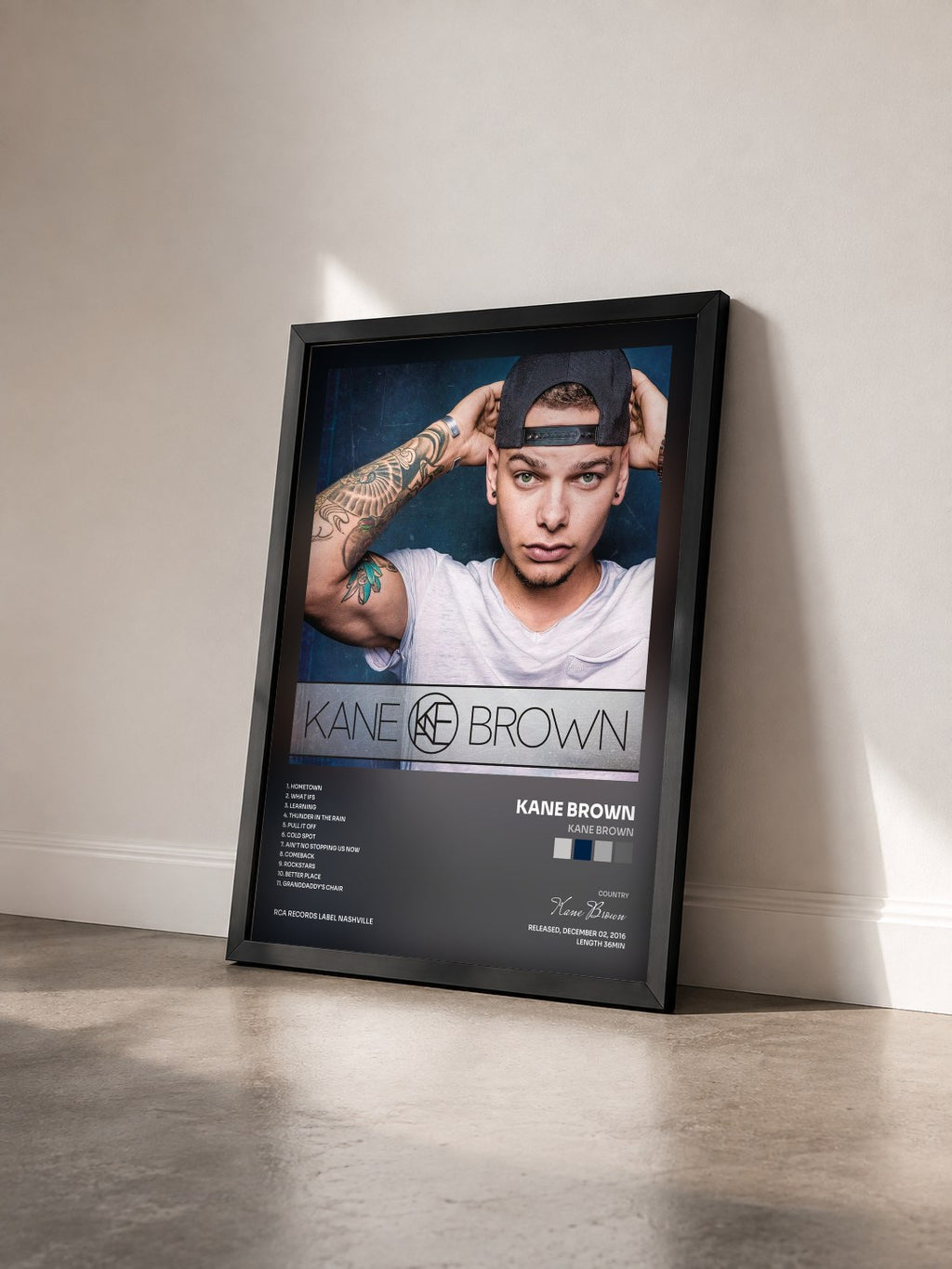 #noir Tableau de l'album Kane Brown de Kane Brown vu de trois quarts, cadre noir