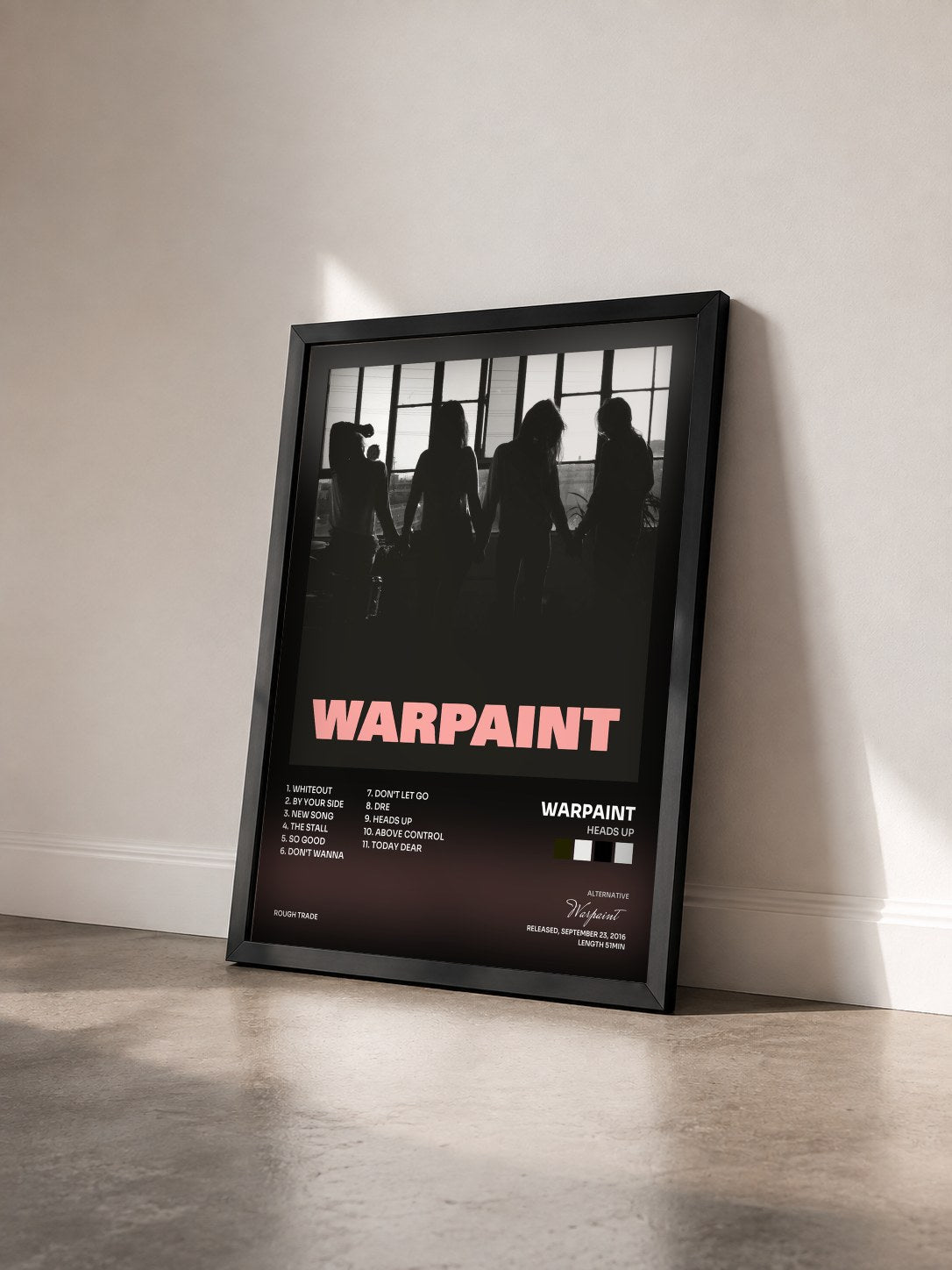 #noir Tableau de l'album Heads Up de Warpaint vu de trois quarts, cadre noir