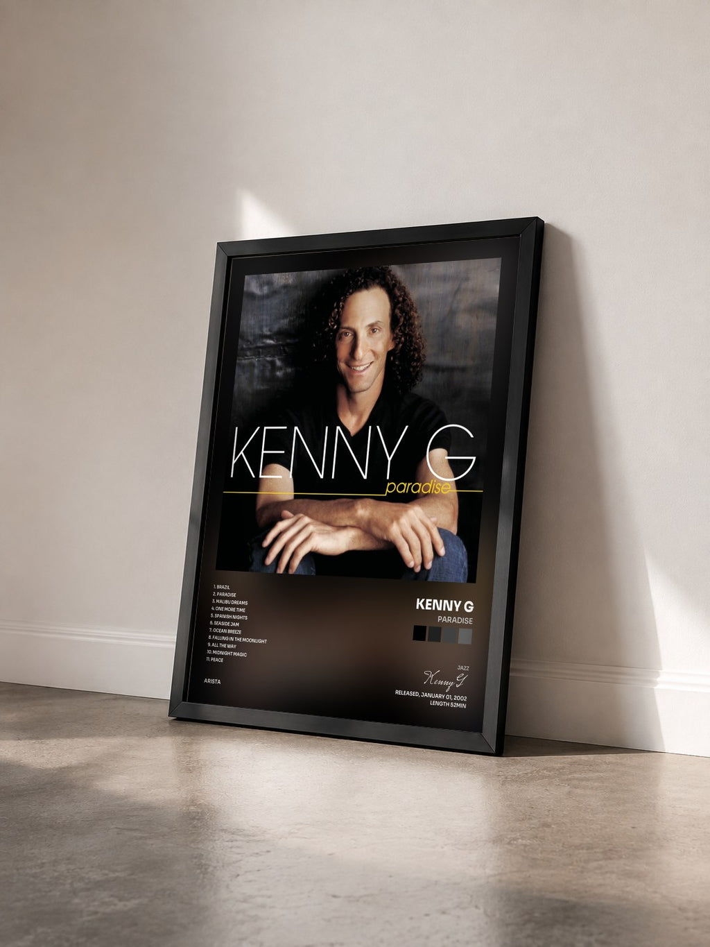 #noir Tableau de l'album Paradise de Kenny G vu de trois quarts, cadre noir