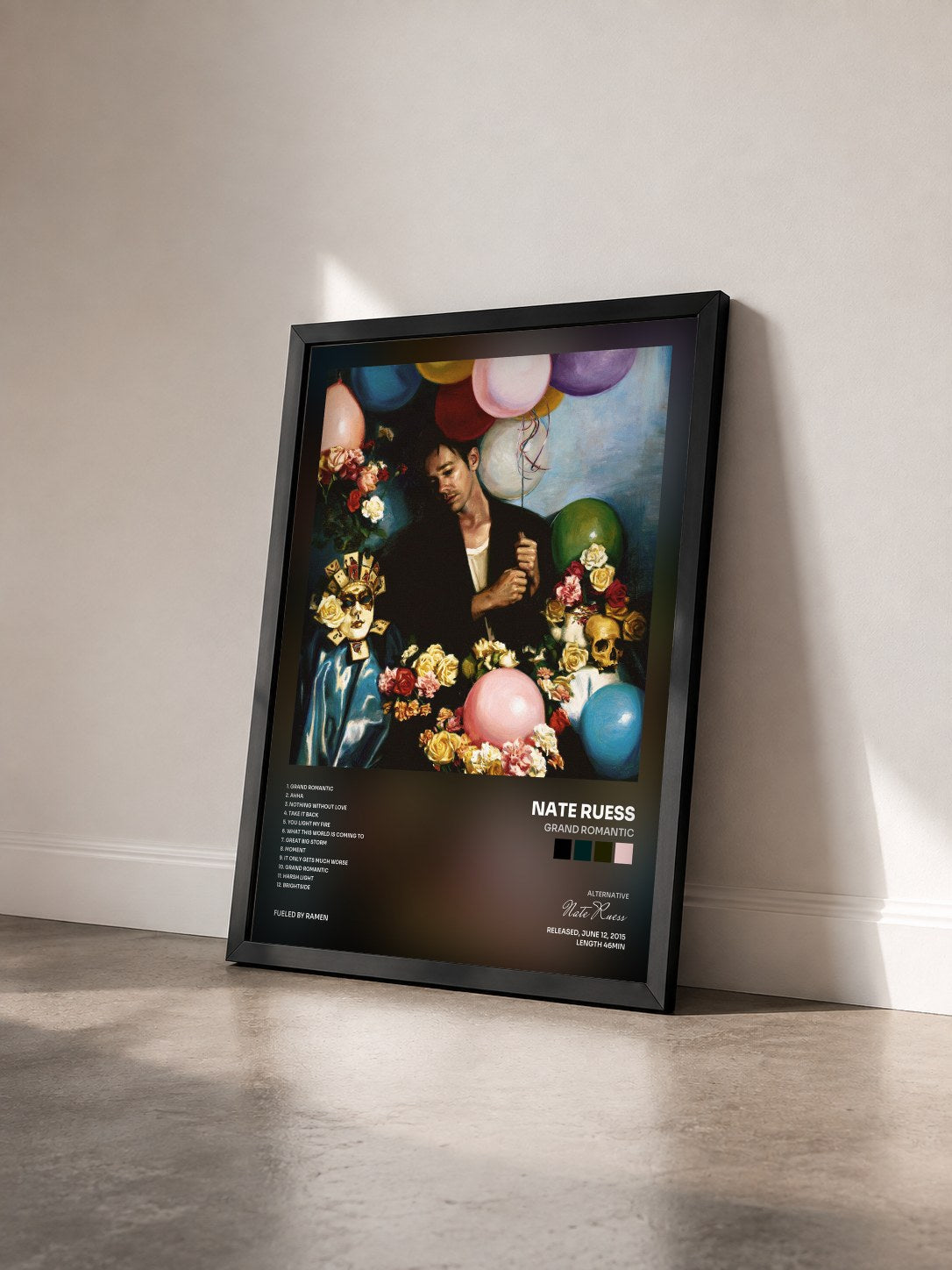 #noir Tableau de l'album Grand Romantic de Nate Ruess vu de trois quarts, cadre noir