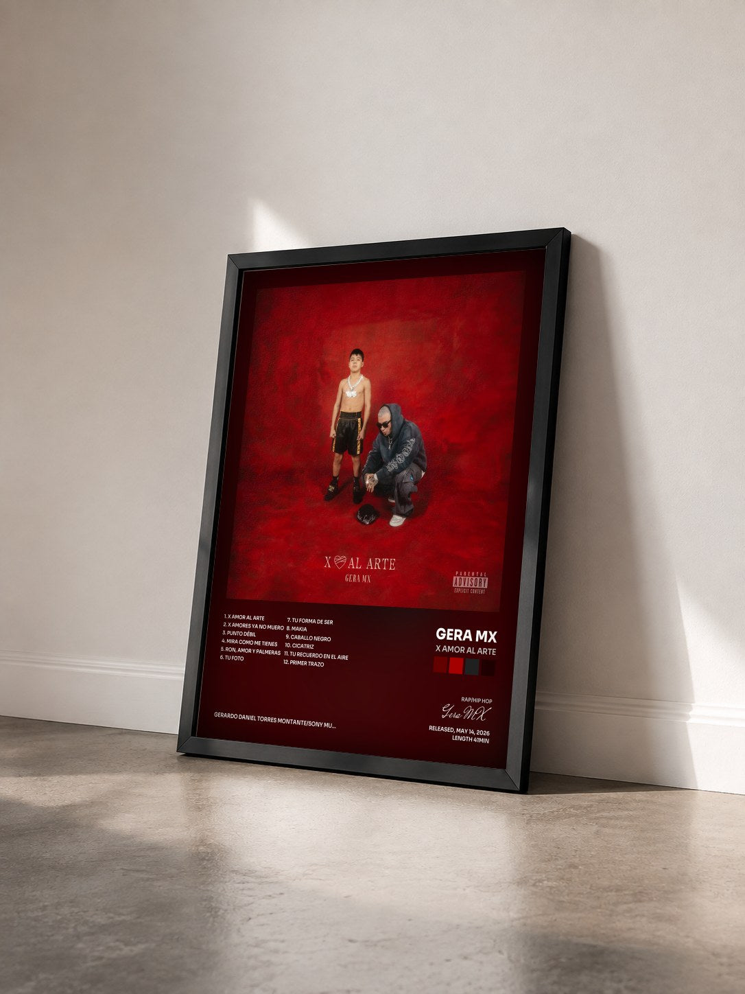#noir Tableau de l'album X Amor al Arte de Gera MX vu de trois quarts, cadre noir