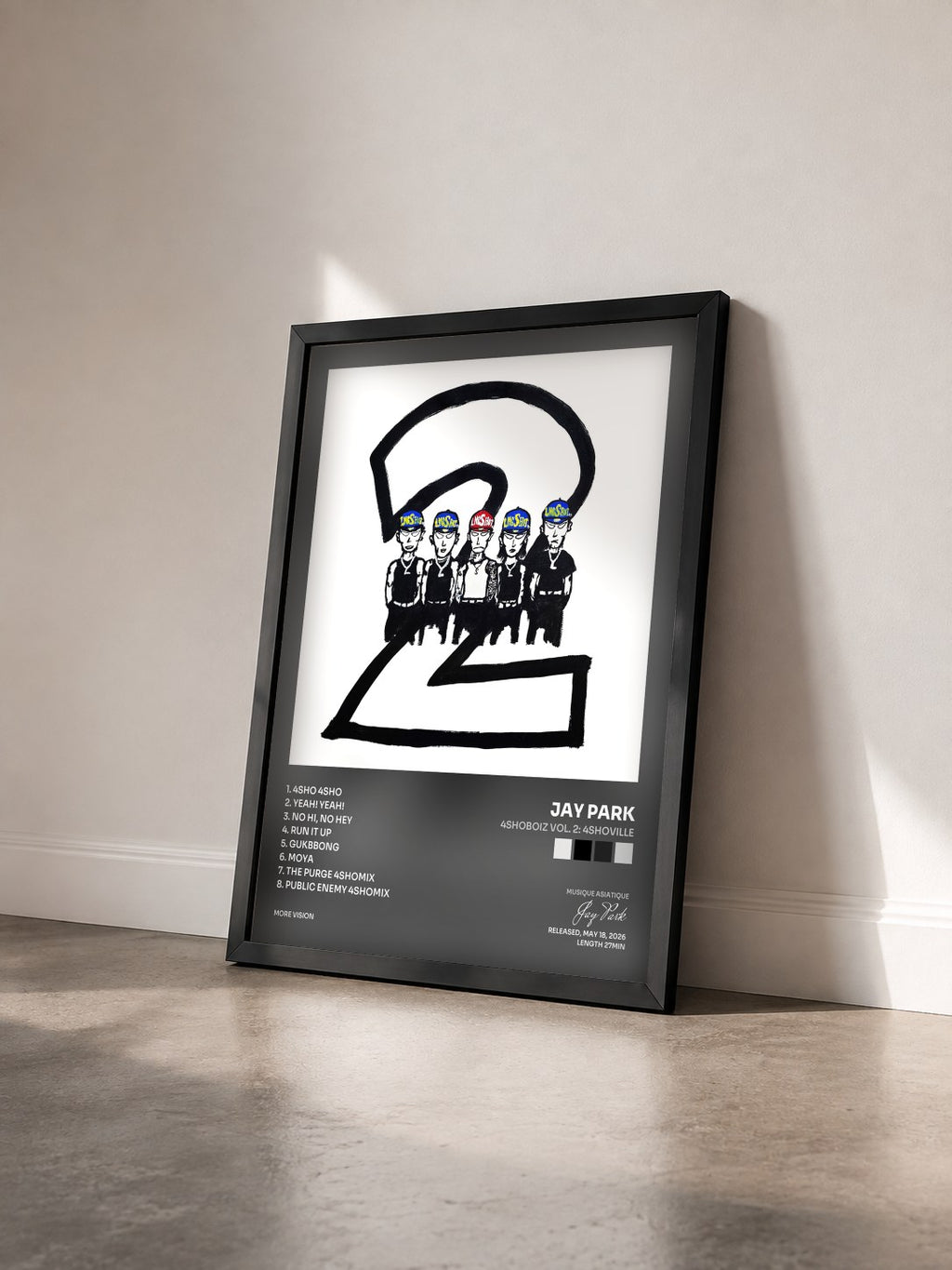 #noir Tableau de l'album 4SHOBOIZ Vol. 2: 4SHOVILLE de Jay Park vu de trois quarts, cadre noir