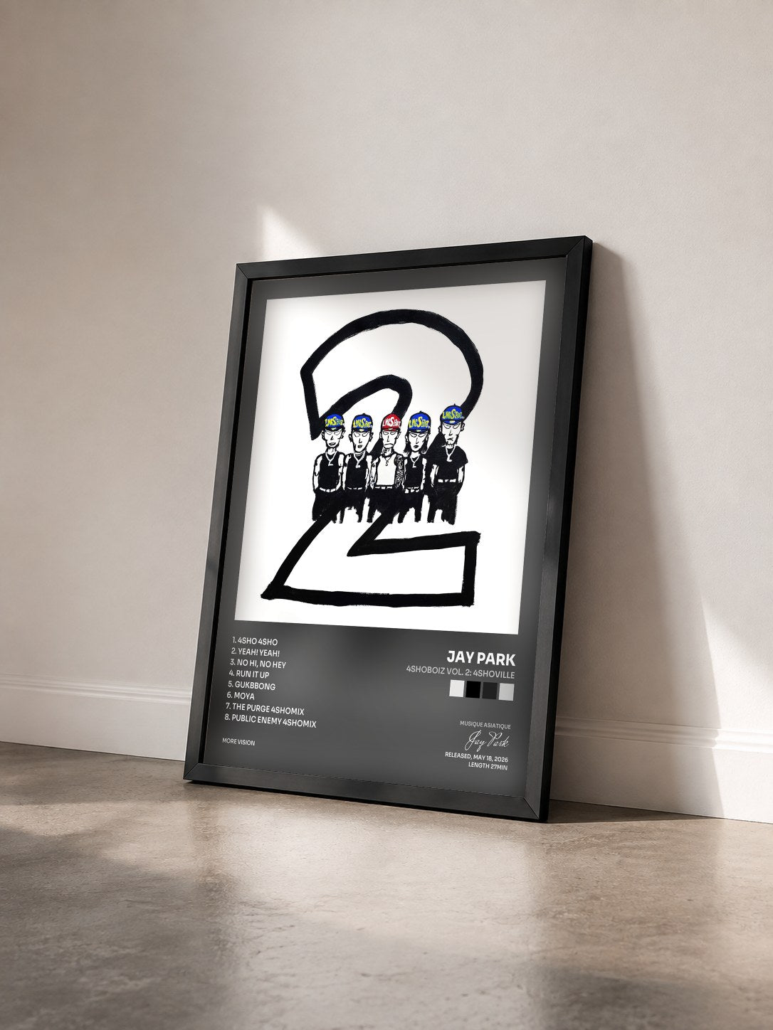 #noir Tableau de l'album 4SHOBOIZ Vol. 2: 4SHOVILLE de Jay Park vu de trois quarts, cadre noir