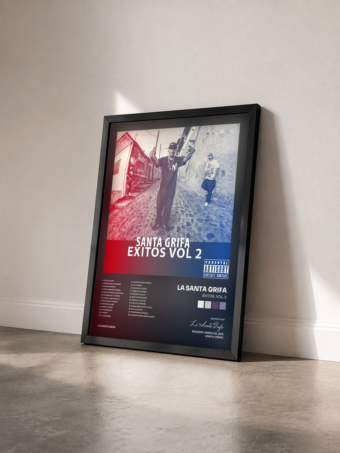 #noir Tableau de l'album Éxitos, Vol. 2 de La Santa Grifa vu de trois quarts, cadre noir