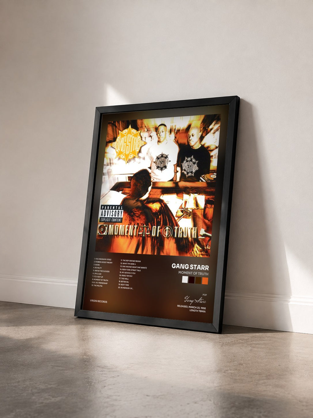 #noir Tableau de l'album Moment Of Truth de Gang Starr vu de trois quarts, cadre noir