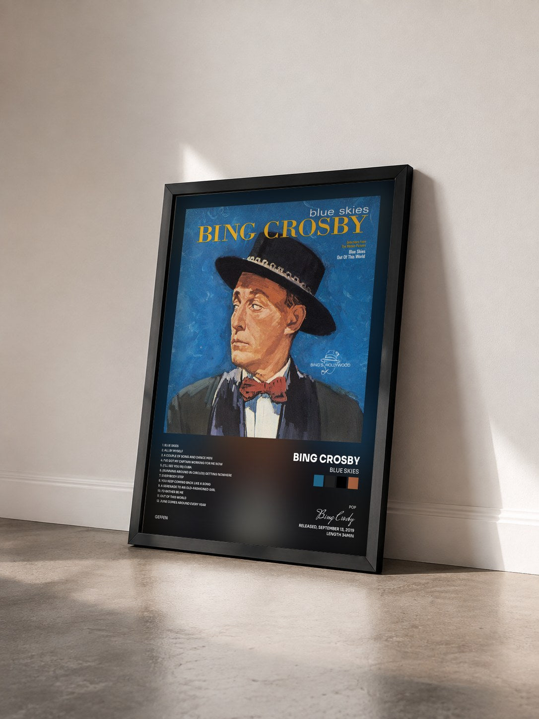 #noir Tableau de l'album Blue Skies de Bing Crosby vu de trois quarts, cadre noir