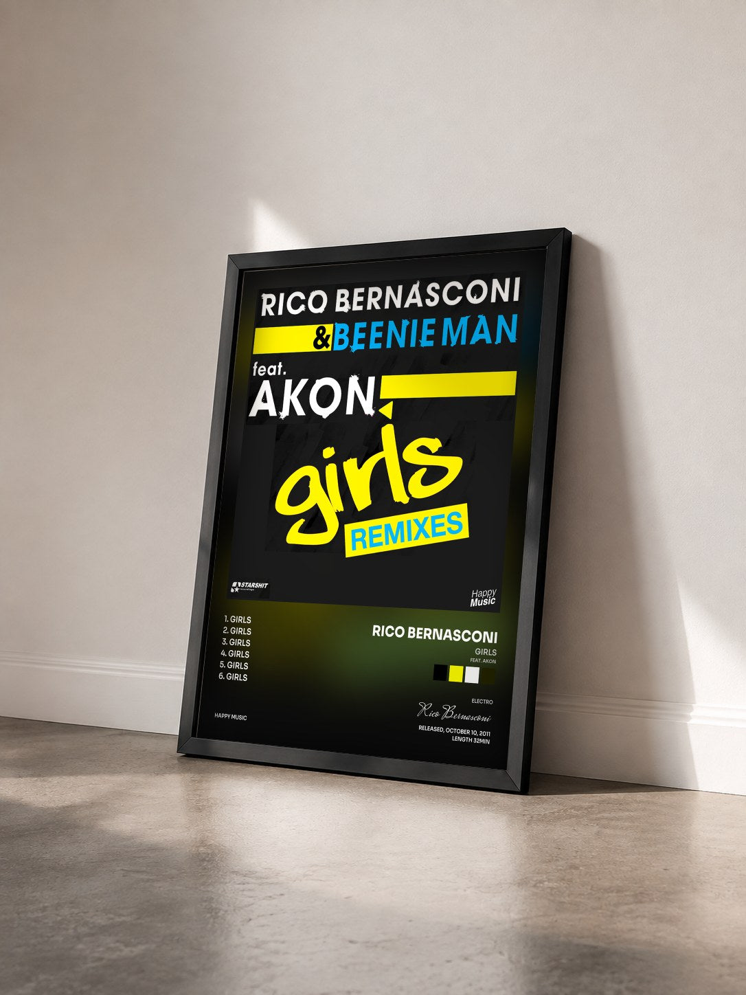 #noir Tableau de l'album Girls (feat. Akon) [Remixes] - EP de Rico Bernasconi vu de trois quarts, cadre noir