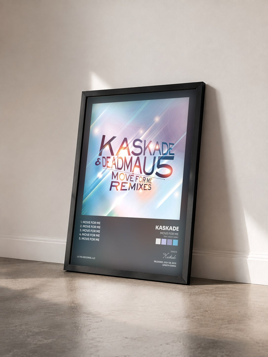 #noir Tableau de l'album Move For Me (feat. Haley Gibby) de Kaskade vu de trois quarts, cadre noir