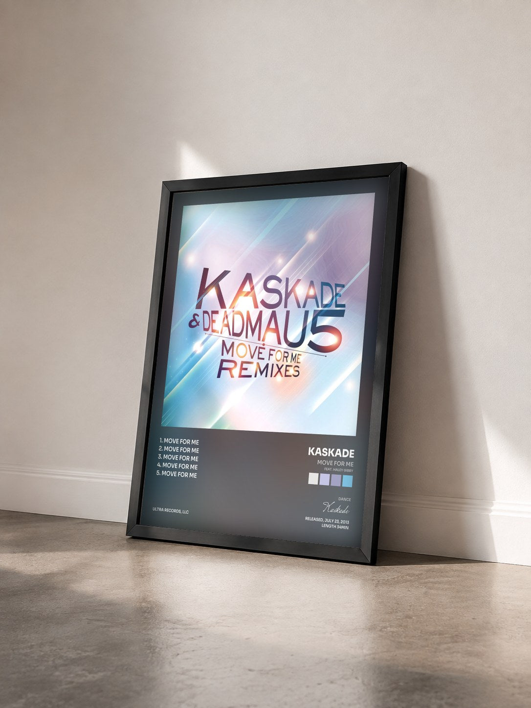 #noir Tableau de l'album Move For Me (feat. Haley Gibby) de Kaskade vu de trois quarts, cadre noir