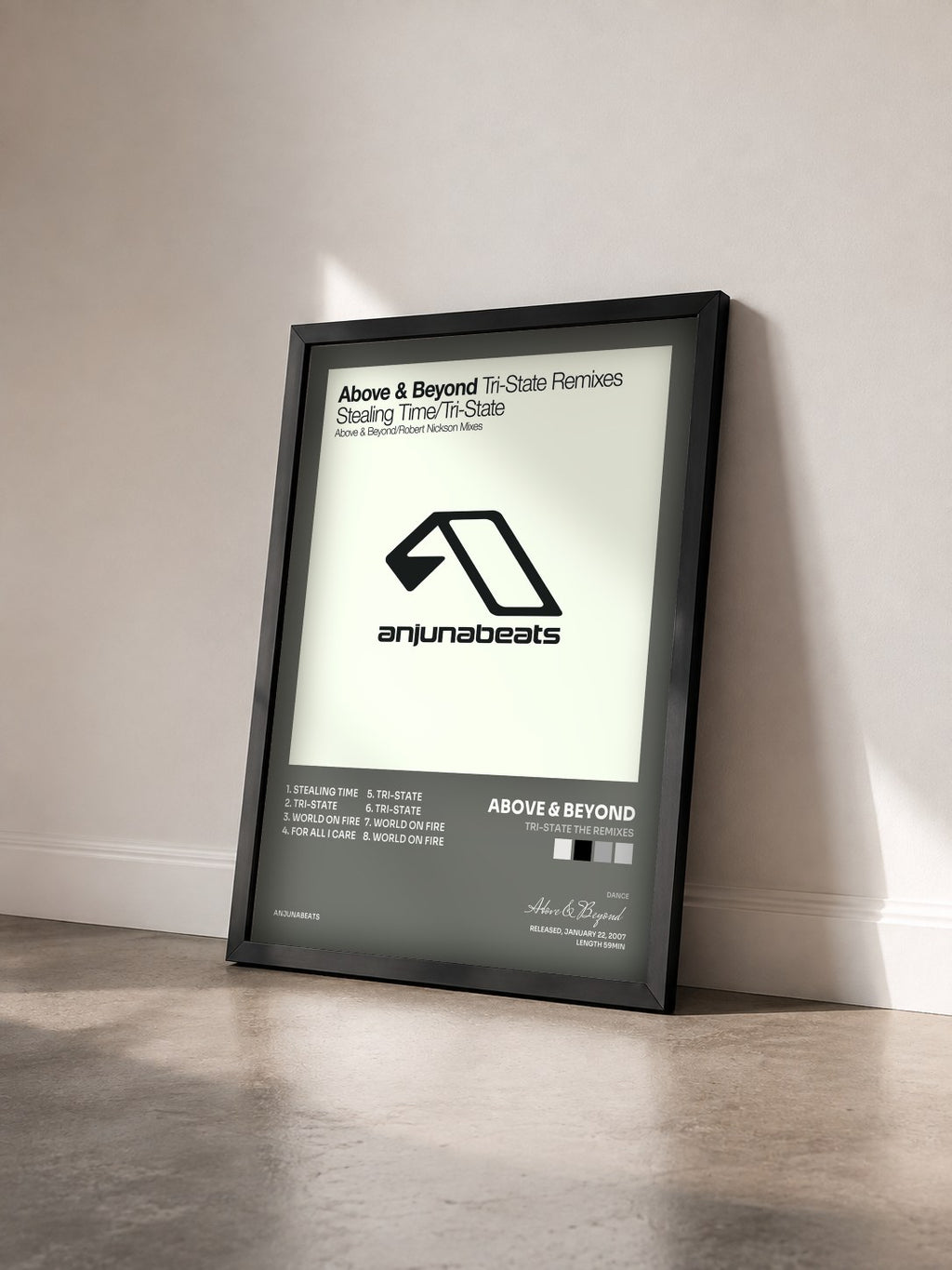 #noir Tableau de l'album Tri-State the Remixes de Above & Beyond vu de trois quarts, cadre noir