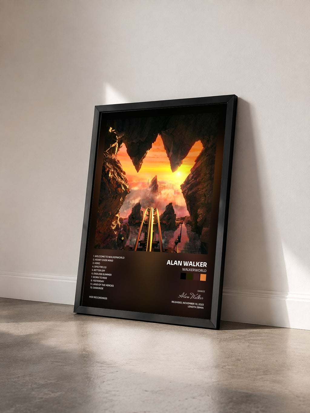 #noir Tableau de l'album Walkerworld de Alan Walker vu de trois quarts, cadre noir