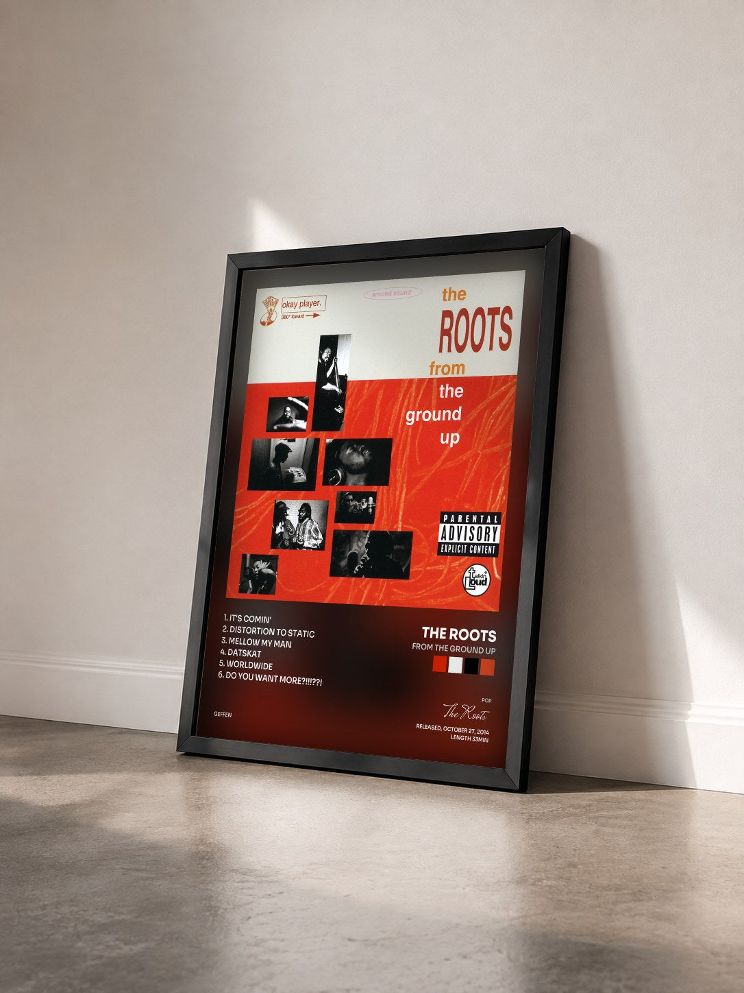 #noir Tableau de l'album From The Ground Up de The Roots vu de trois quarts, cadre noir