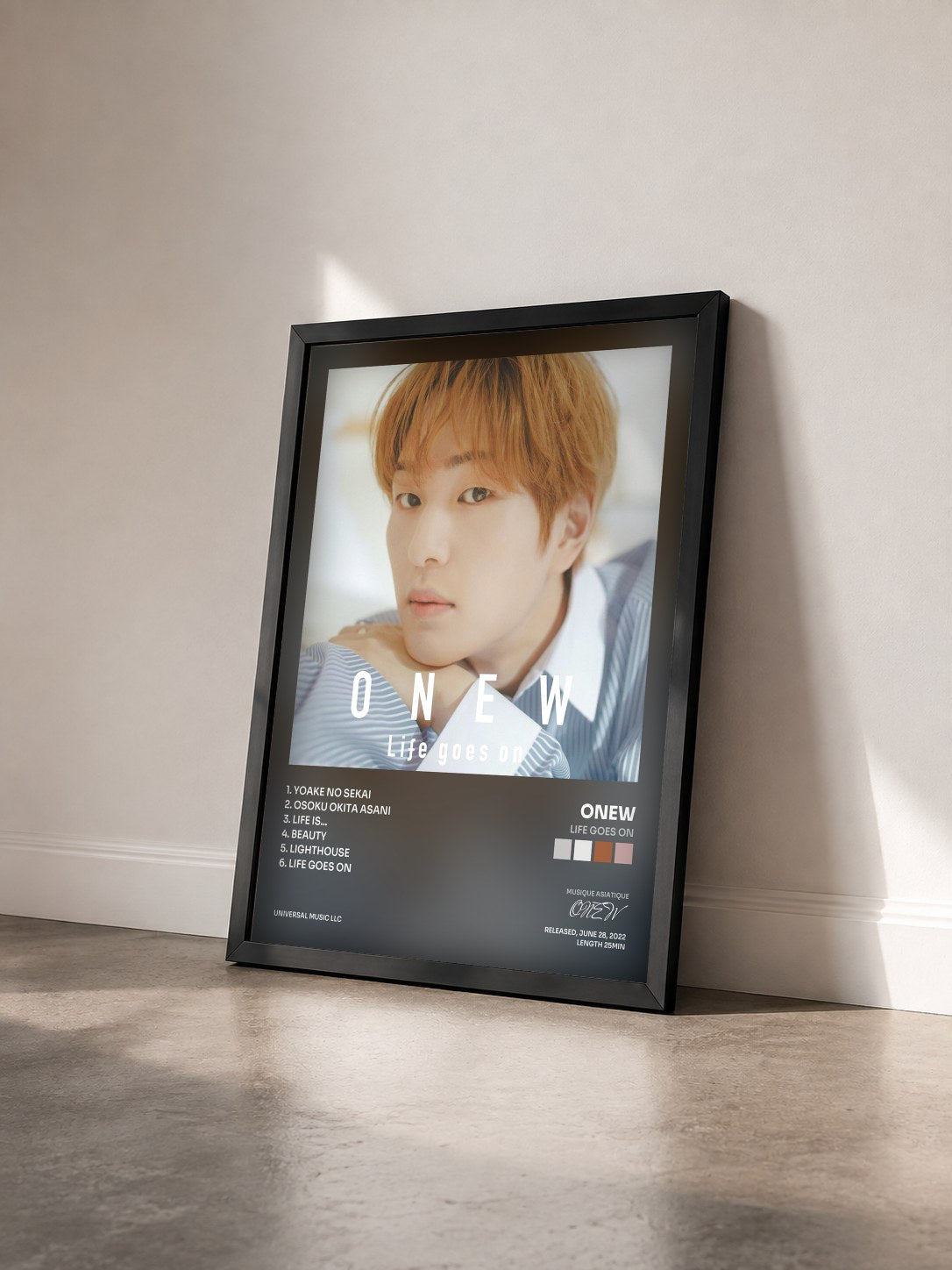 #noir Tableau de l'album Life goes on de ONEW vu de trois quarts, cadre noir